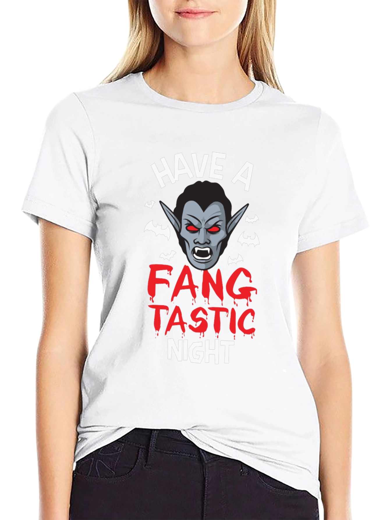 Fangtastic Night Black T-Shirt Halloween Vampire Tee