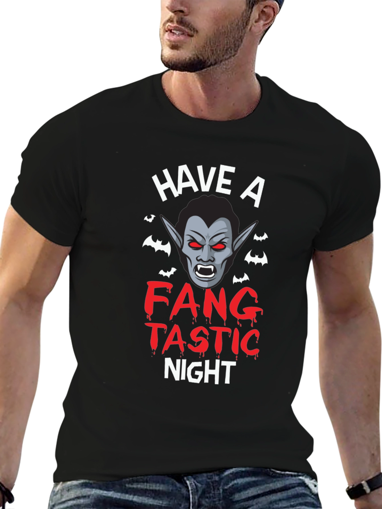 Fangtastic Night Black T-Shirt Halloween Vampire Tee