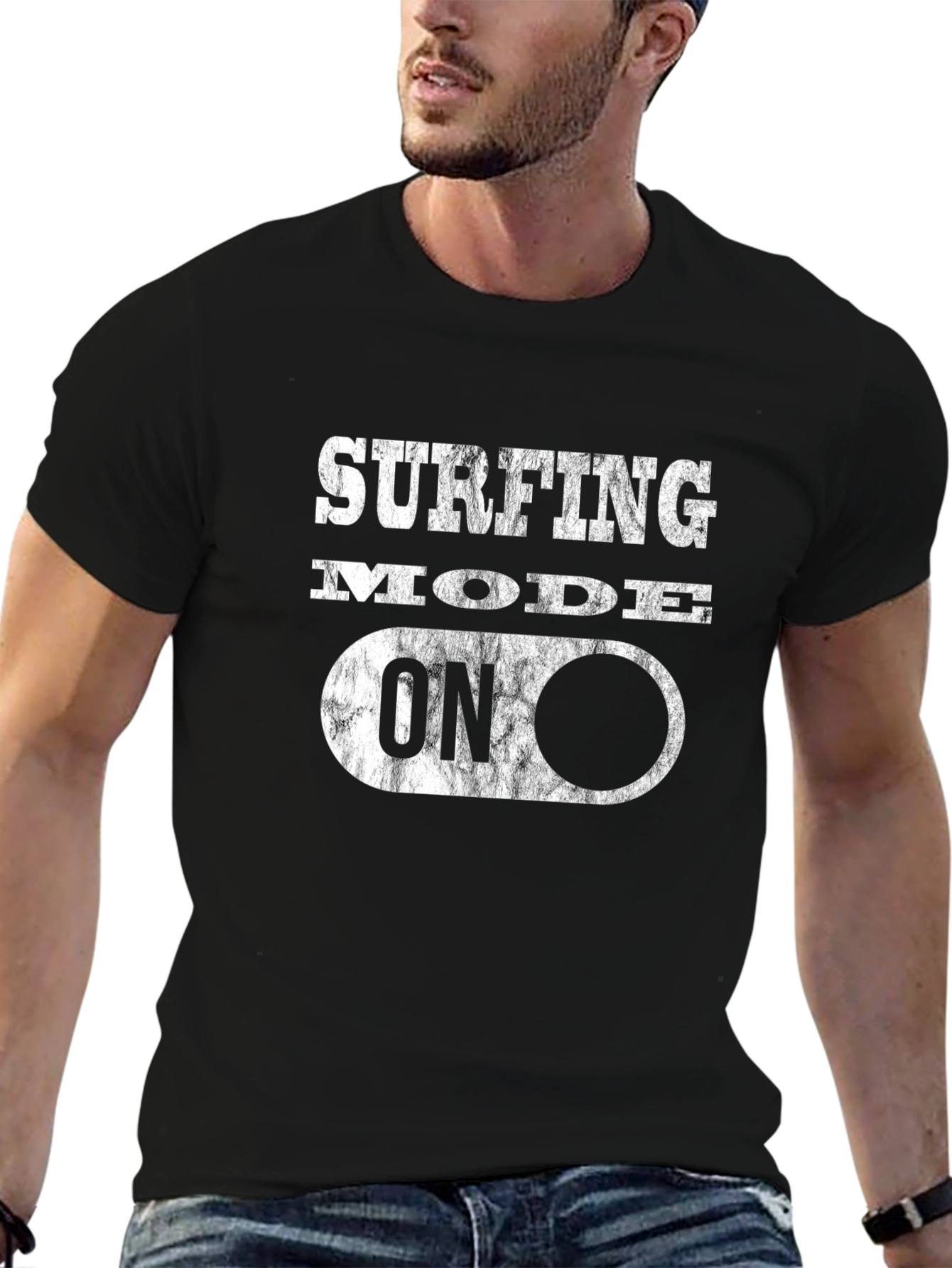 Surfing Mode On Black T-Shirt