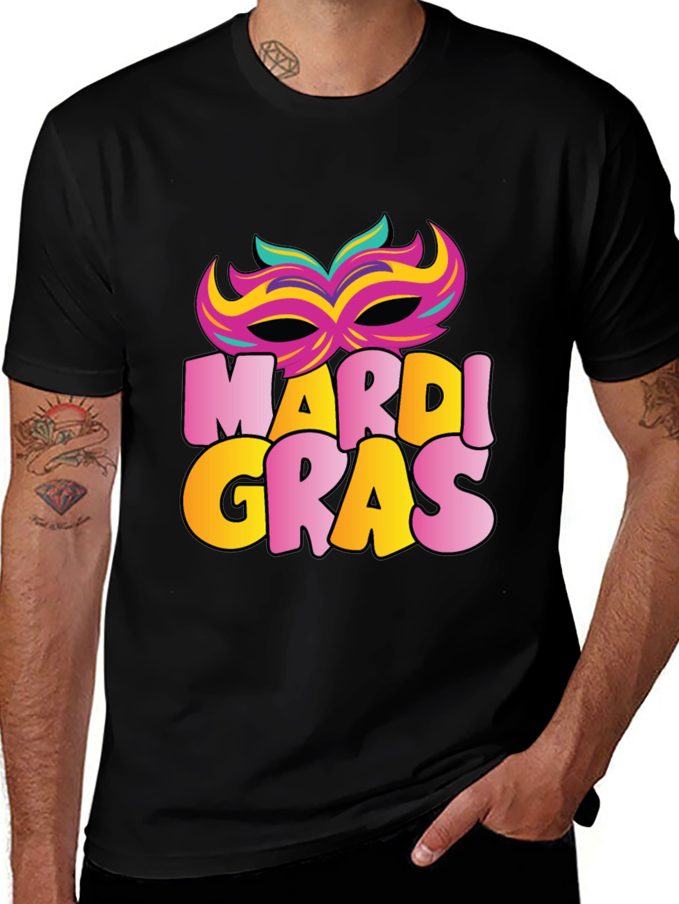 Mardi Gras Mask T-Shirt - Black Cotton Tee