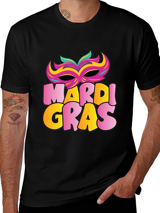 Mardi Gras Mask T-Shirt - Black Cotton Tee