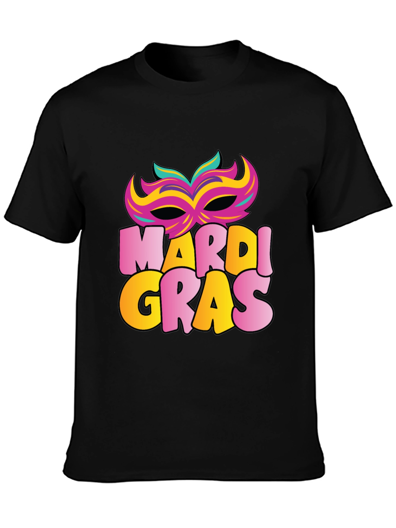 Mardi Gras Mask T-Shirt - Black Cotton Tee