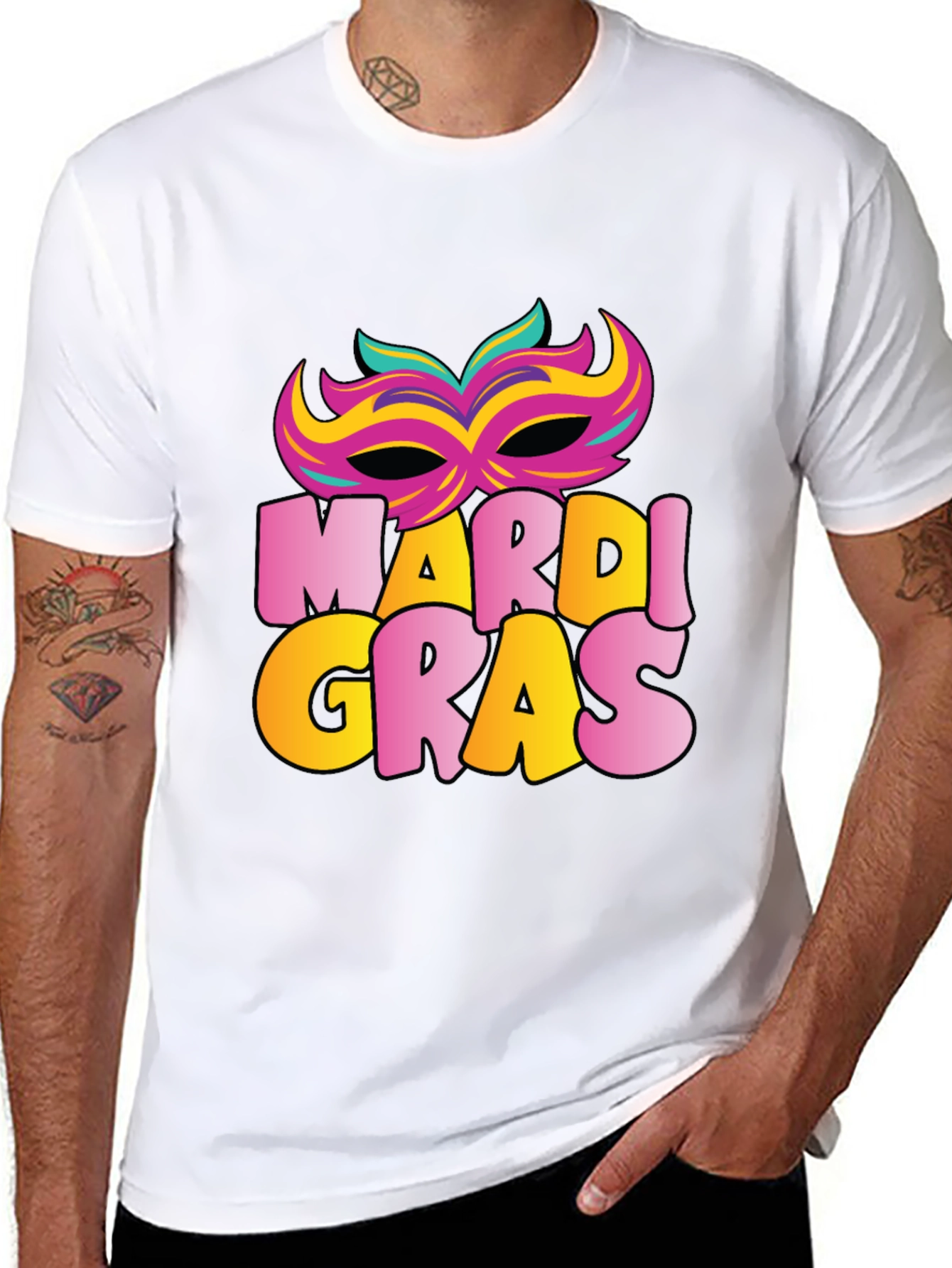 Mardi Gras Mask T-Shirt - Black Cotton Tee