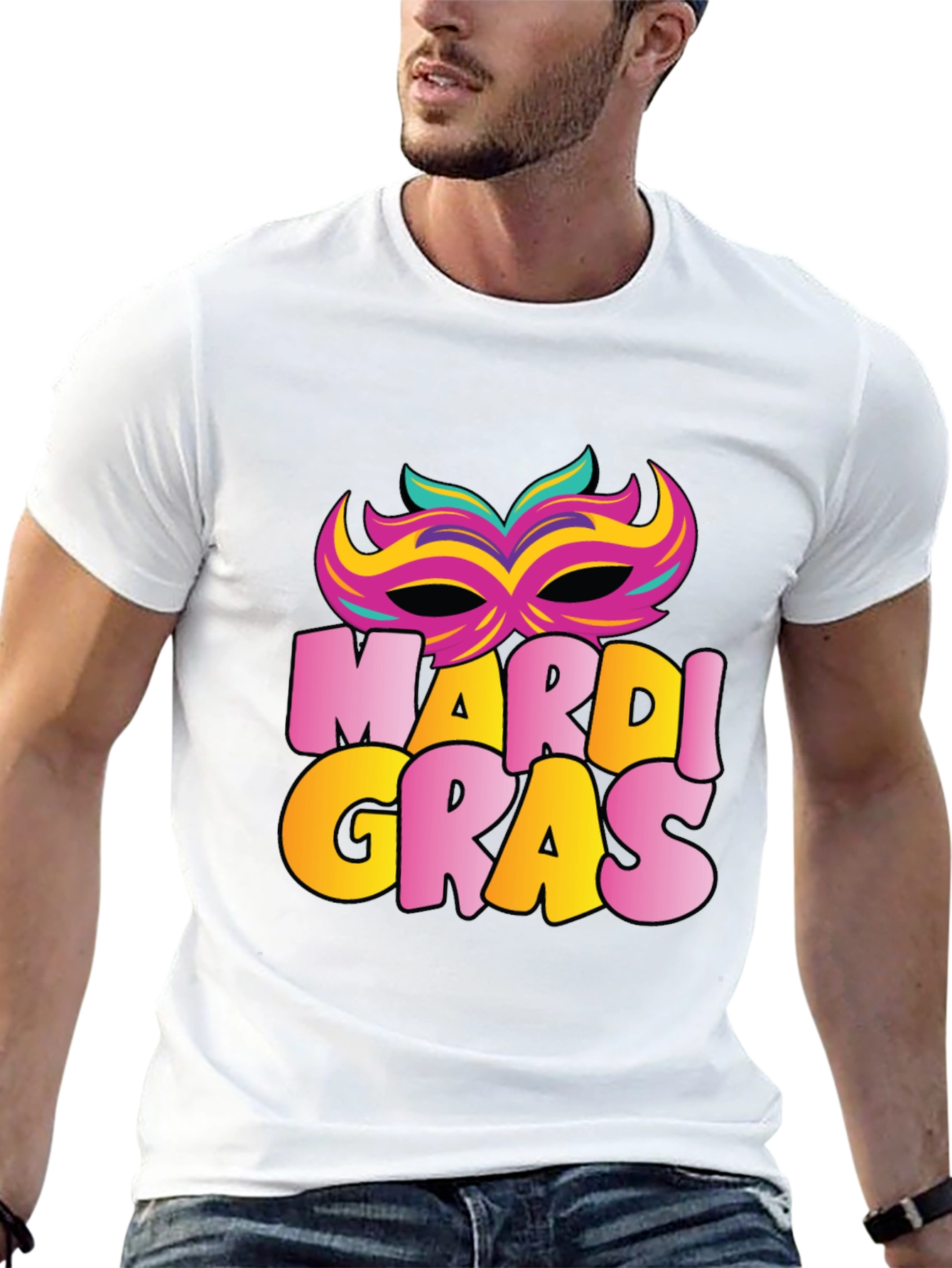 Mardi Gras Mask T-Shirt - Black Cotton Tee