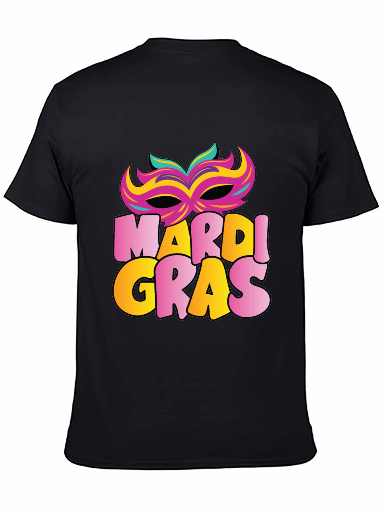 Mardi Gras Mask T-Shirt - Black Cotton Tee