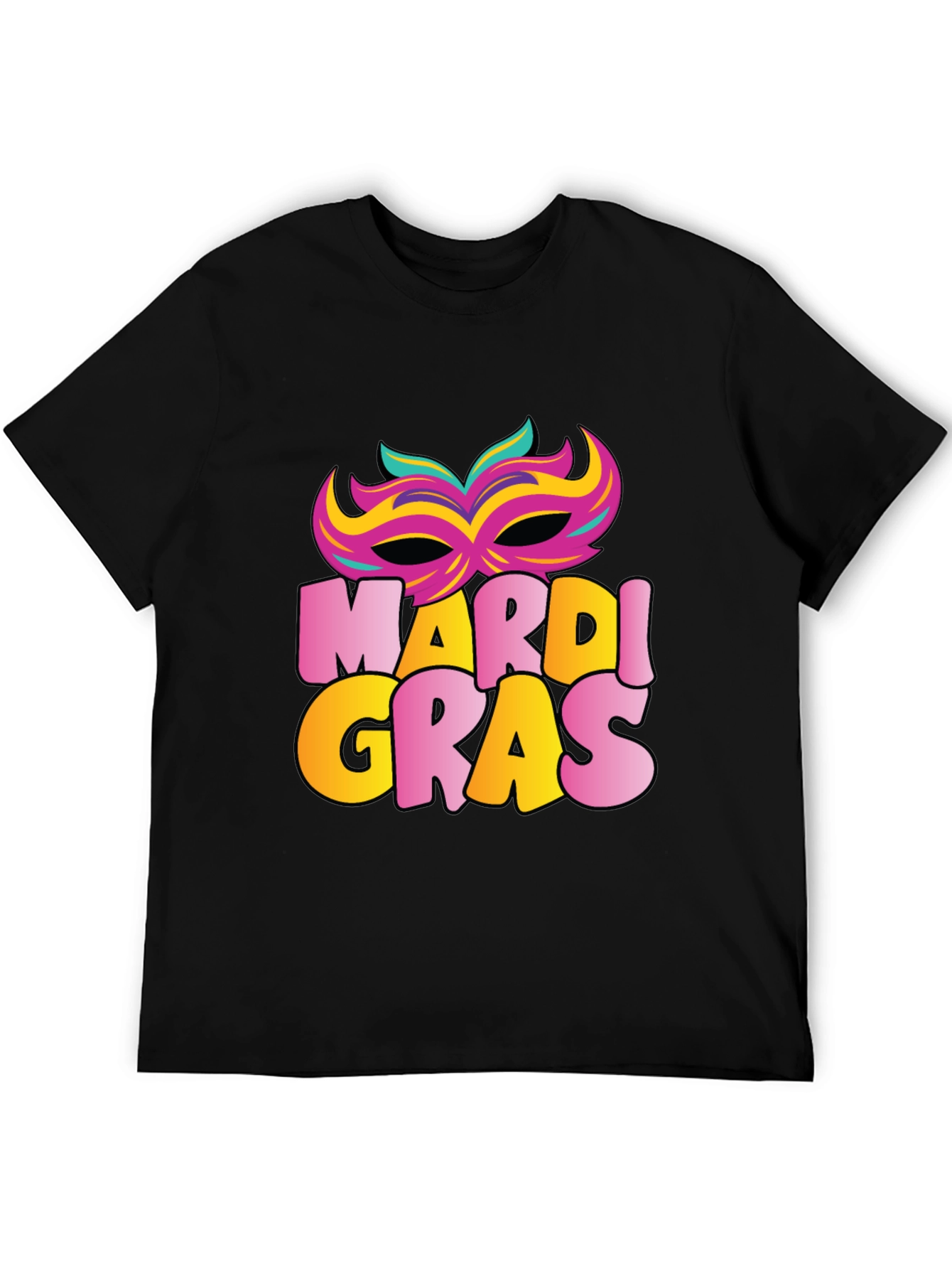 Mardi Gras Mask T-Shirt - Black Cotton Tee