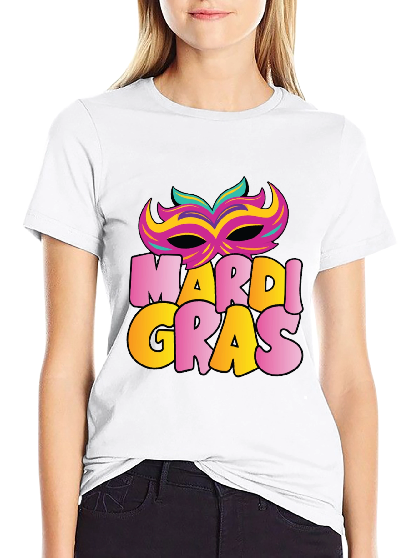 Mardi Gras Mask T-Shirt - Black Cotton Tee