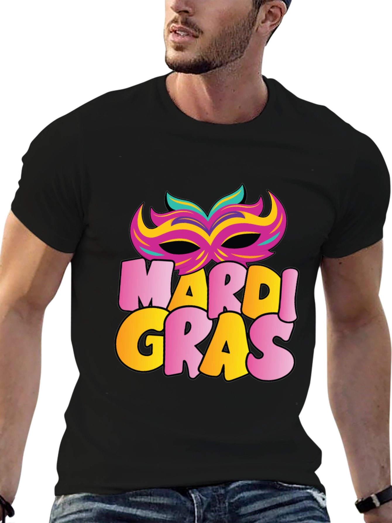 Mardi Gras Mask T-Shirt - Black Cotton Tee