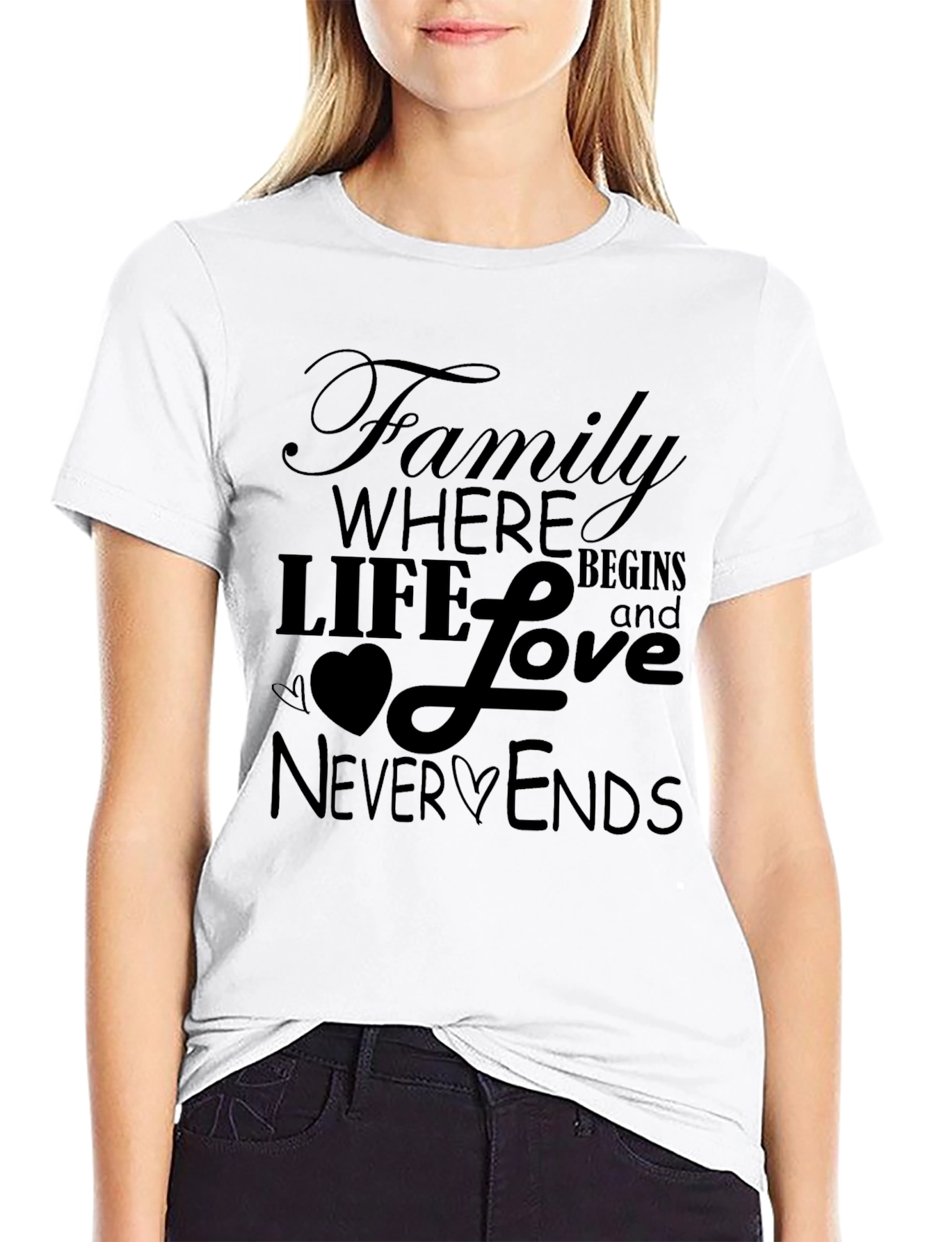 Family Love T-Shirt - Begins and Never Ends