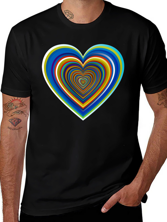 Colorful Heart Graphic Black T-Shirt