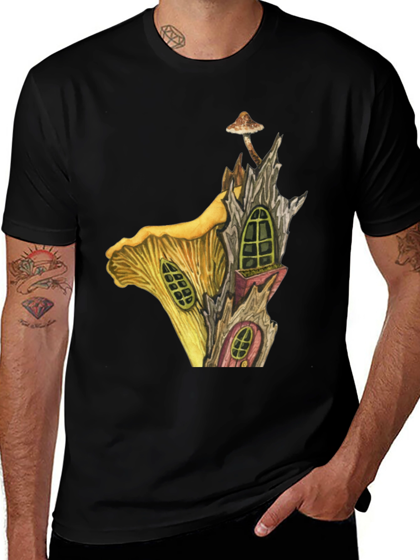 Mushroom House Graphic Tee - Whimsical Fantasy T-Shirt