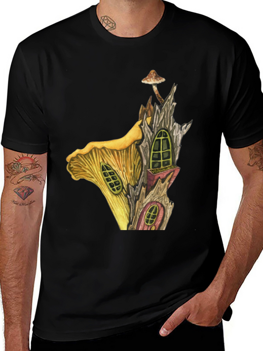 Mushroom House Graphic Tee - Whimsical Fantasy T-Shirt