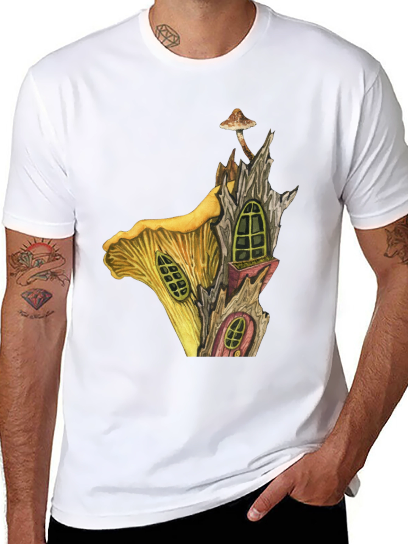 Mushroom House Graphic Tee - Whimsical Fantasy T-Shirt