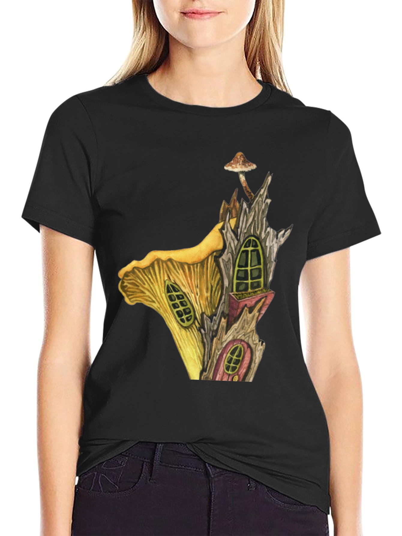 Mushroom House Graphic Tee - Whimsical Fantasy T-Shirt