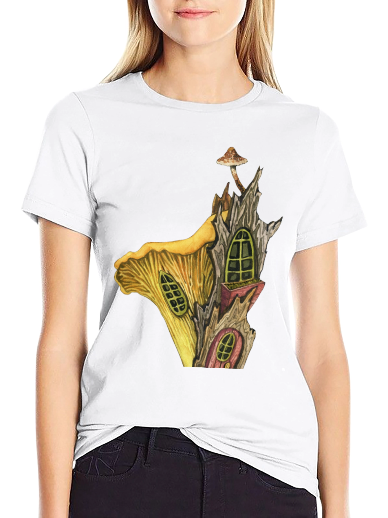 Mushroom House Graphic Tee - Whimsical Fantasy T-Shirt