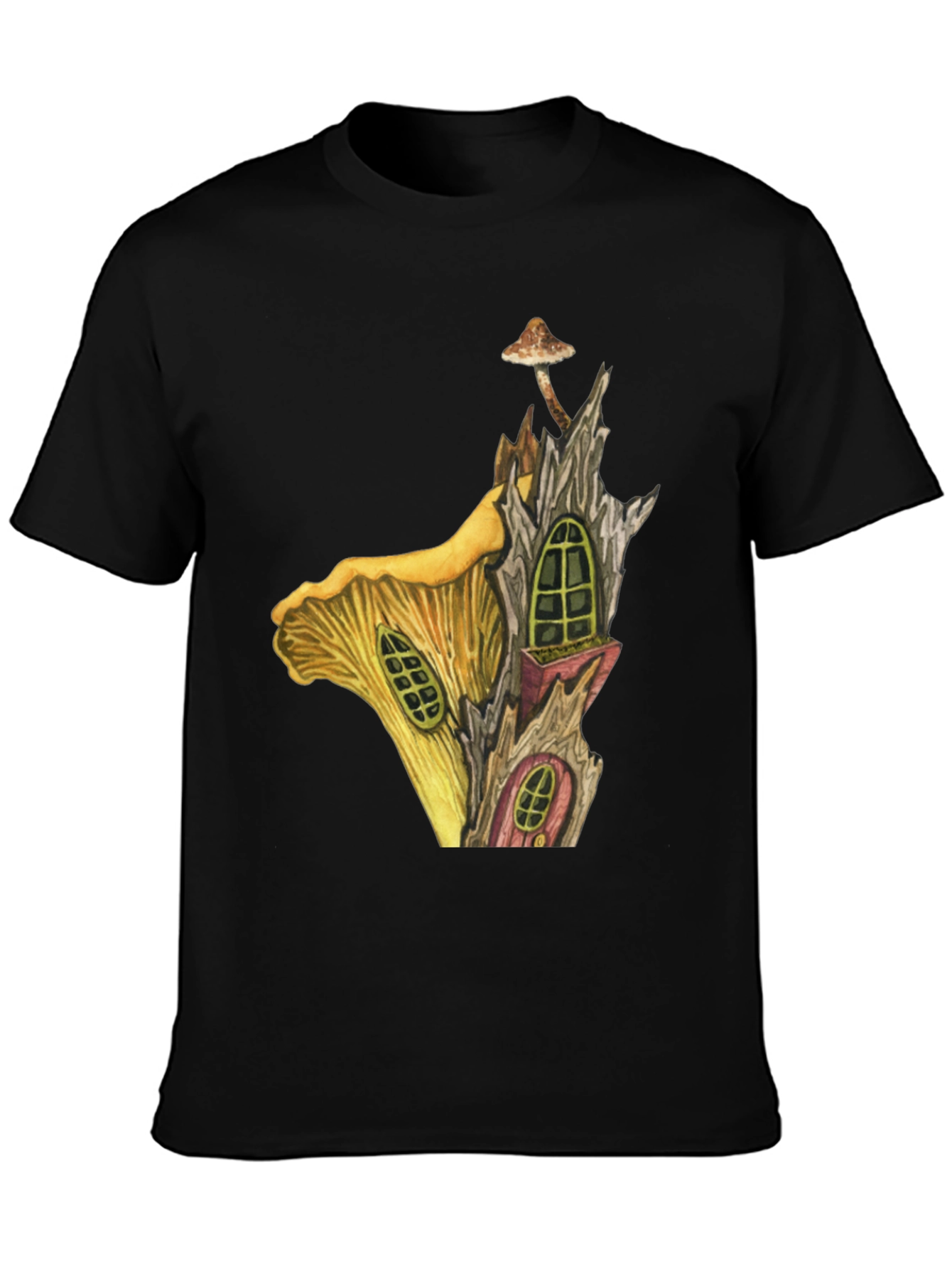 Mushroom House Graphic Tee - Whimsical Fantasy T-Shirt