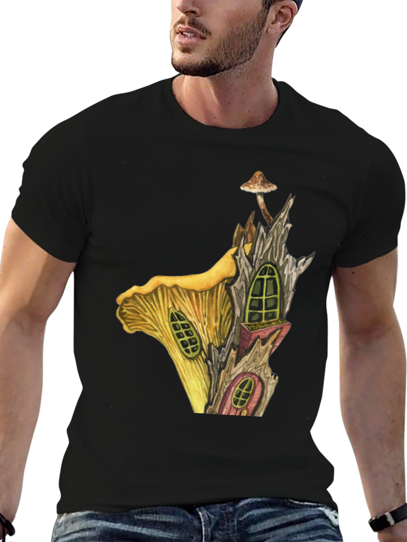Mushroom House Graphic Tee - Whimsical Fantasy T-Shirt