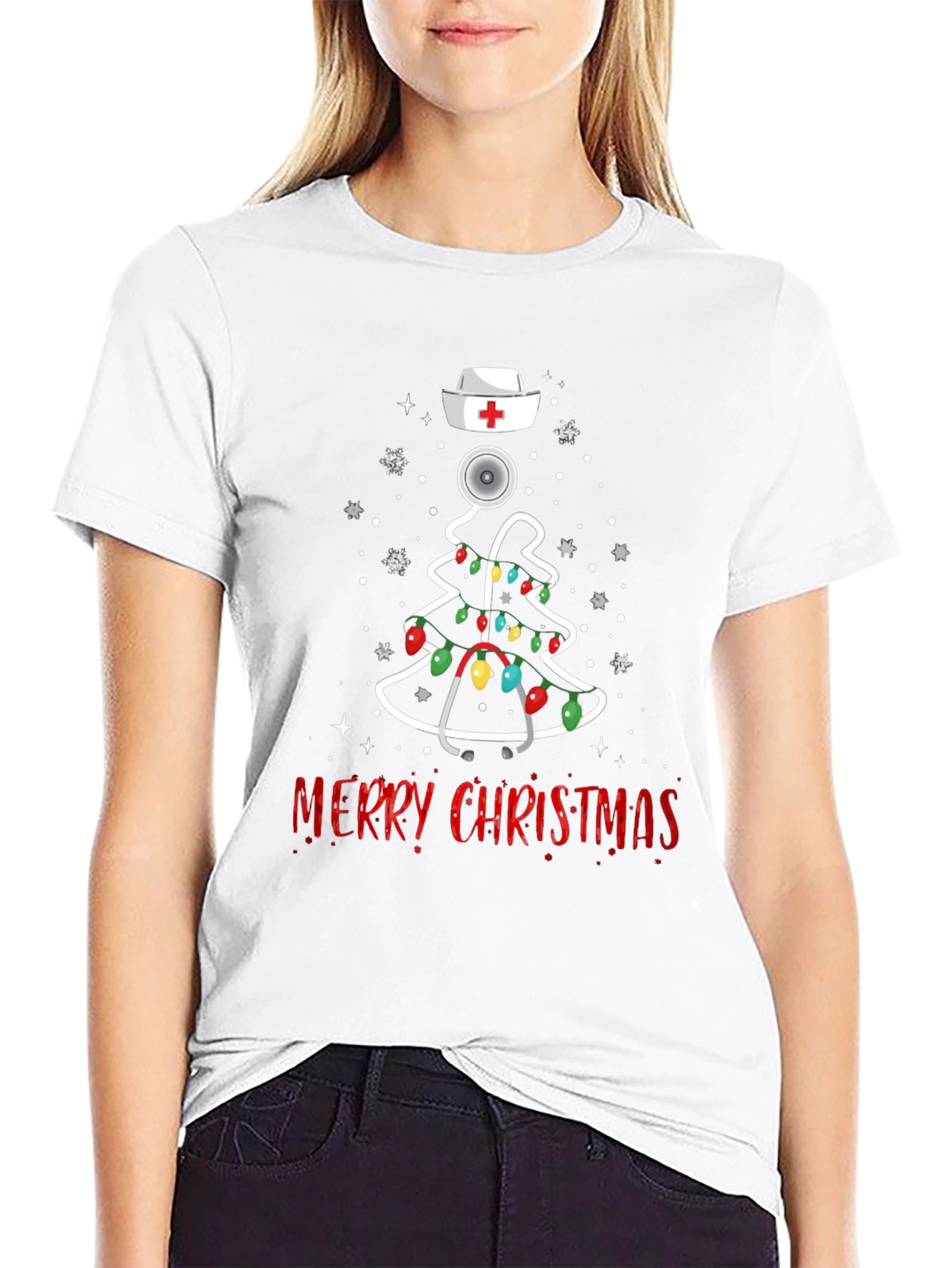 Nurse Christmas Tree Stethoscope Graphic Tee