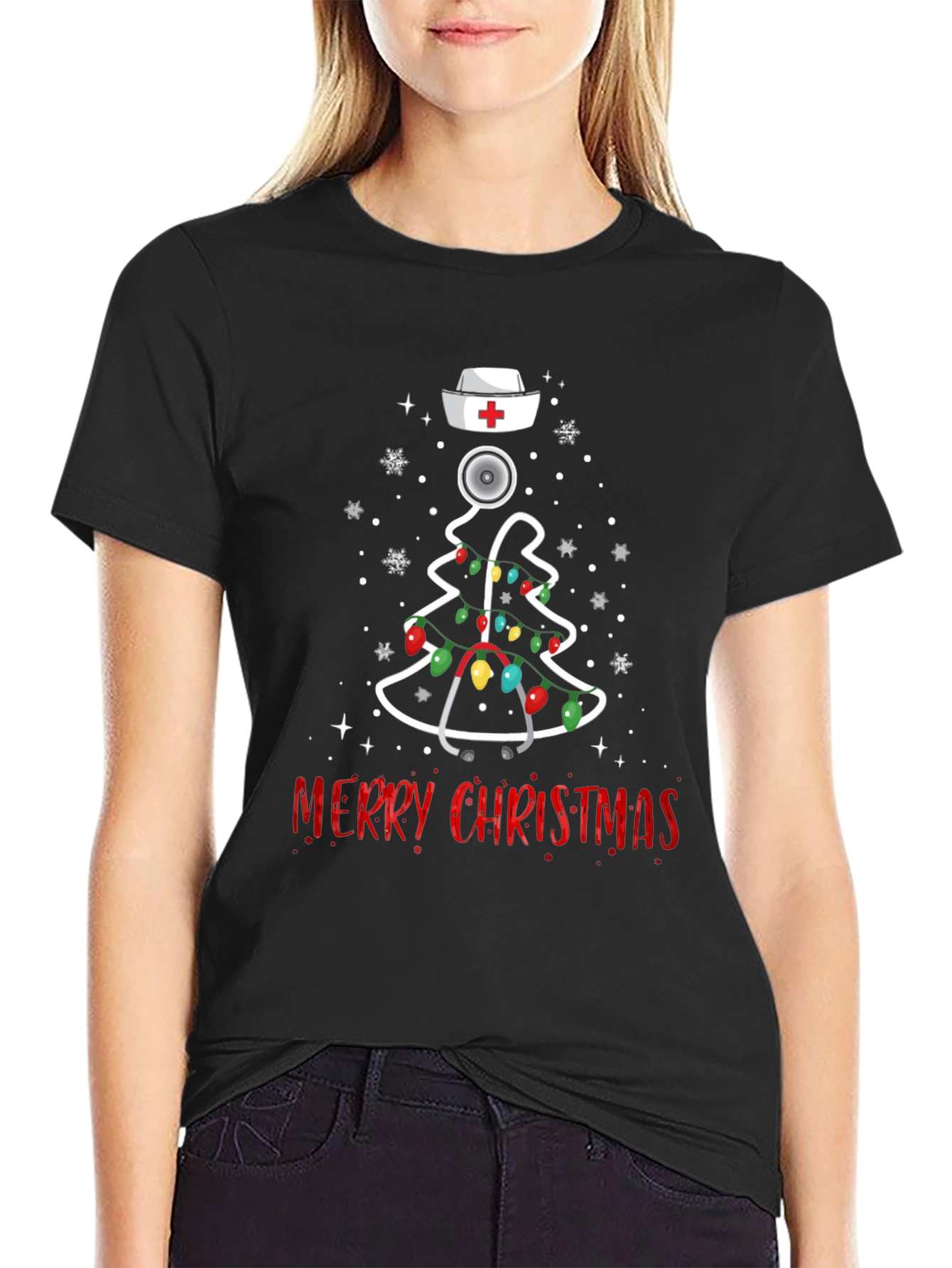 Nurse Christmas Tree Stethoscope Graphic Tee