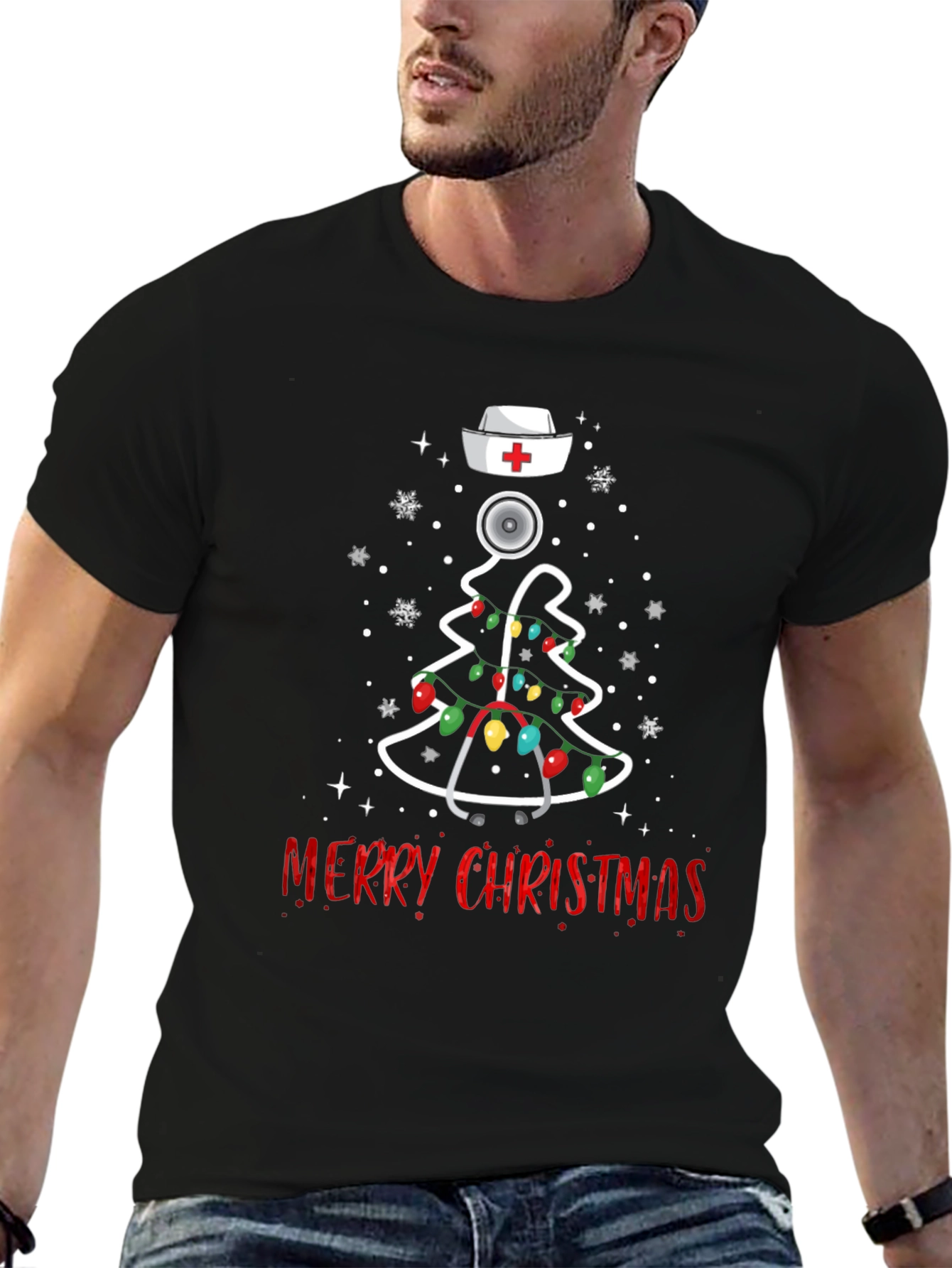 Nurse Christmas Tree Stethoscope Graphic Tee