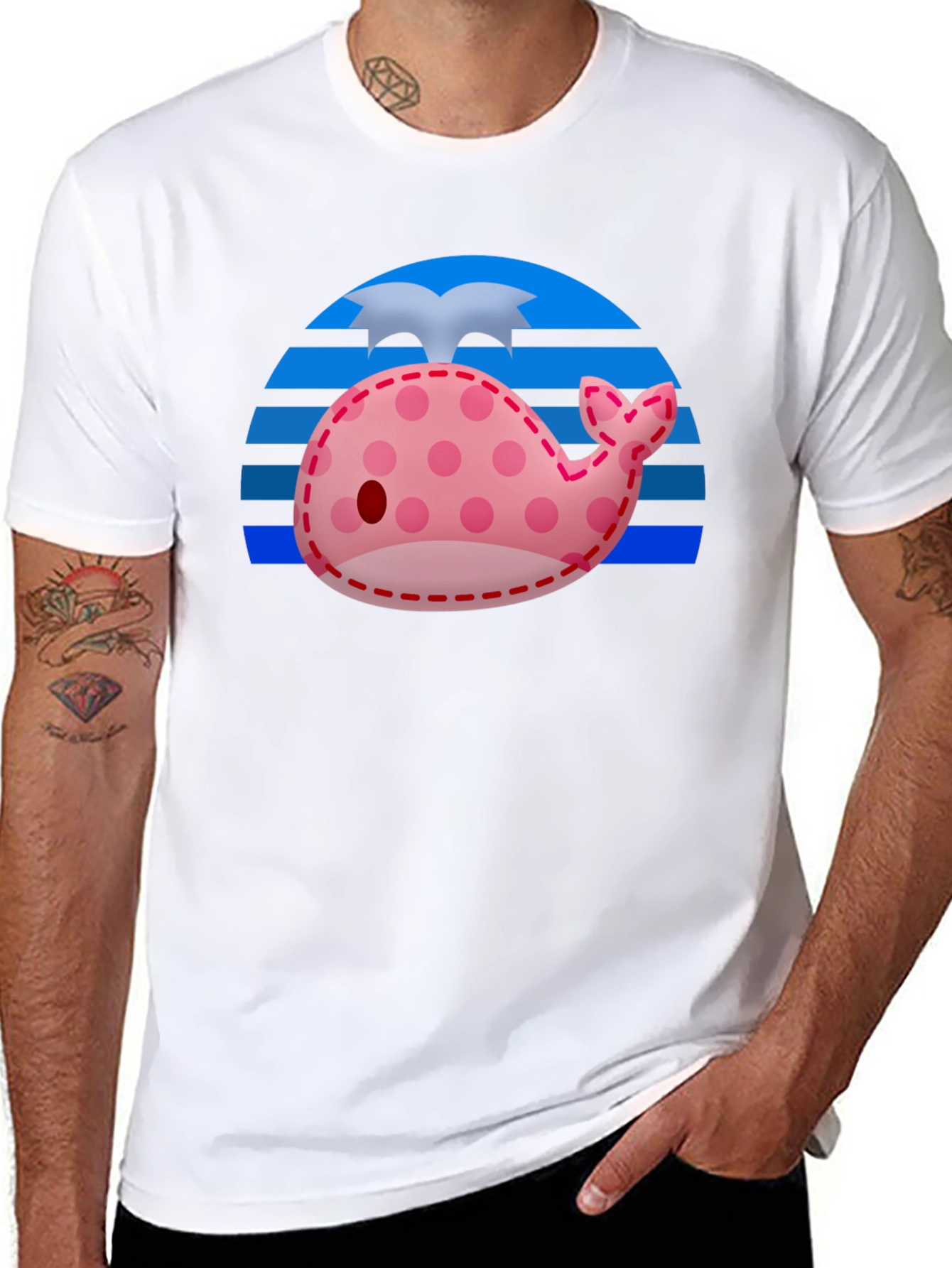 Cute Whale Patchwork Graphic Tee