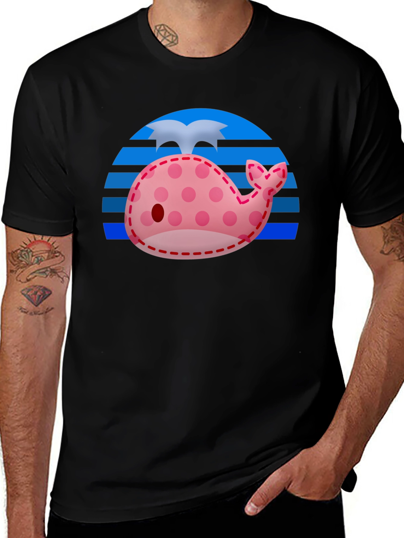Cute Whale Patchwork Graphic Tee