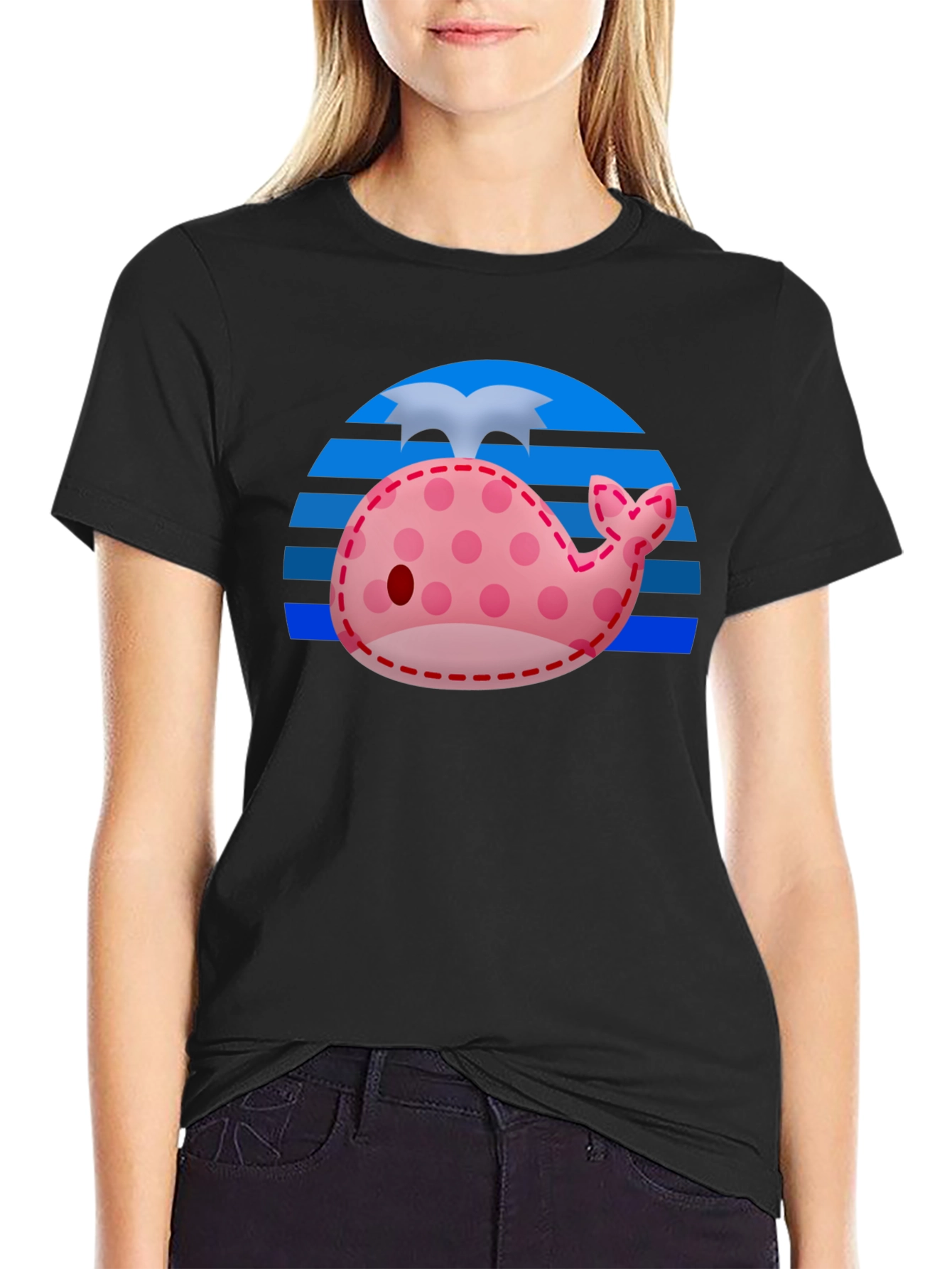 Cute Whale Patchwork Graphic Tee