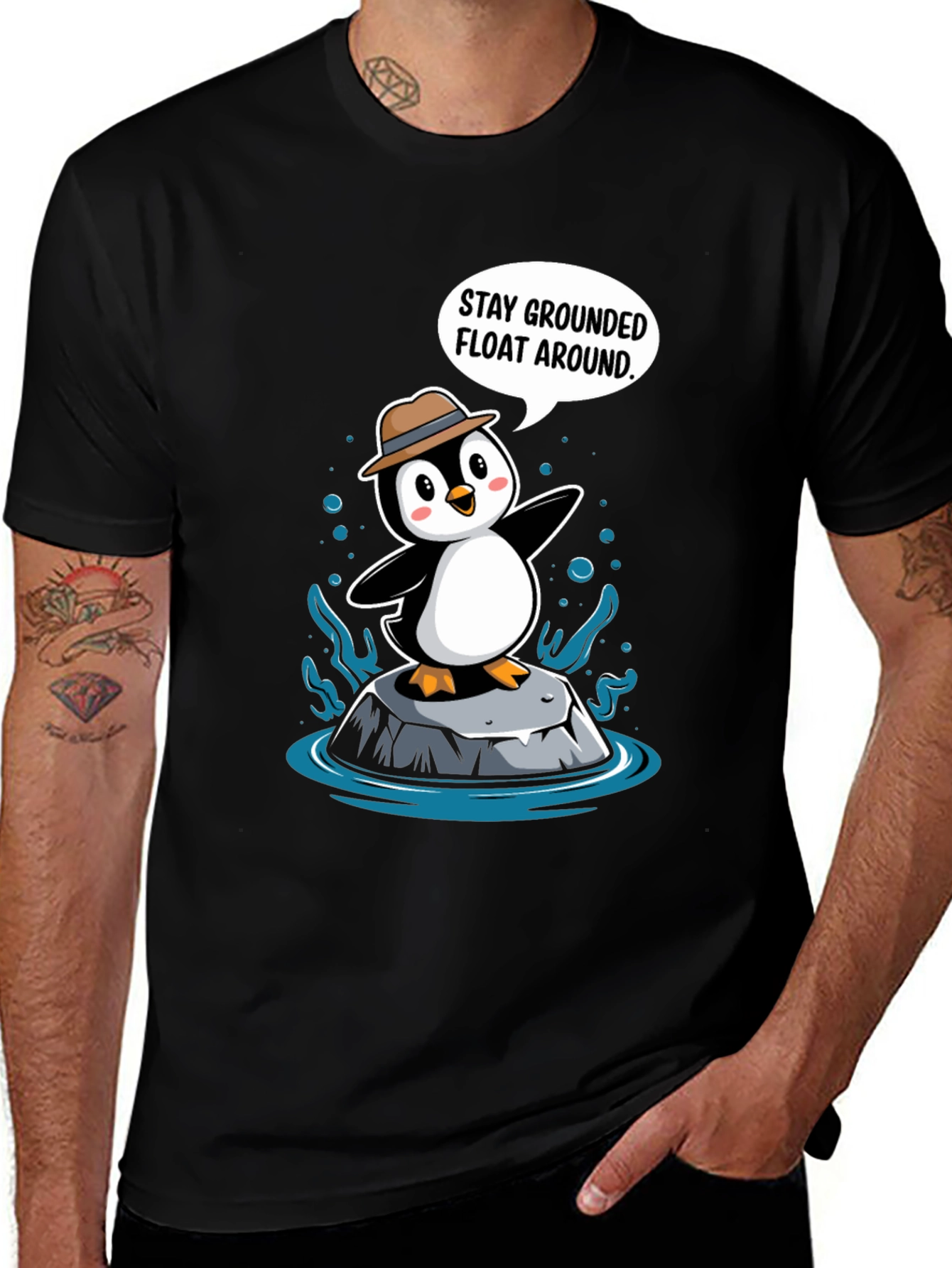 Stay Grounded Penguin T-Shirt - Funny Cartoon Tee