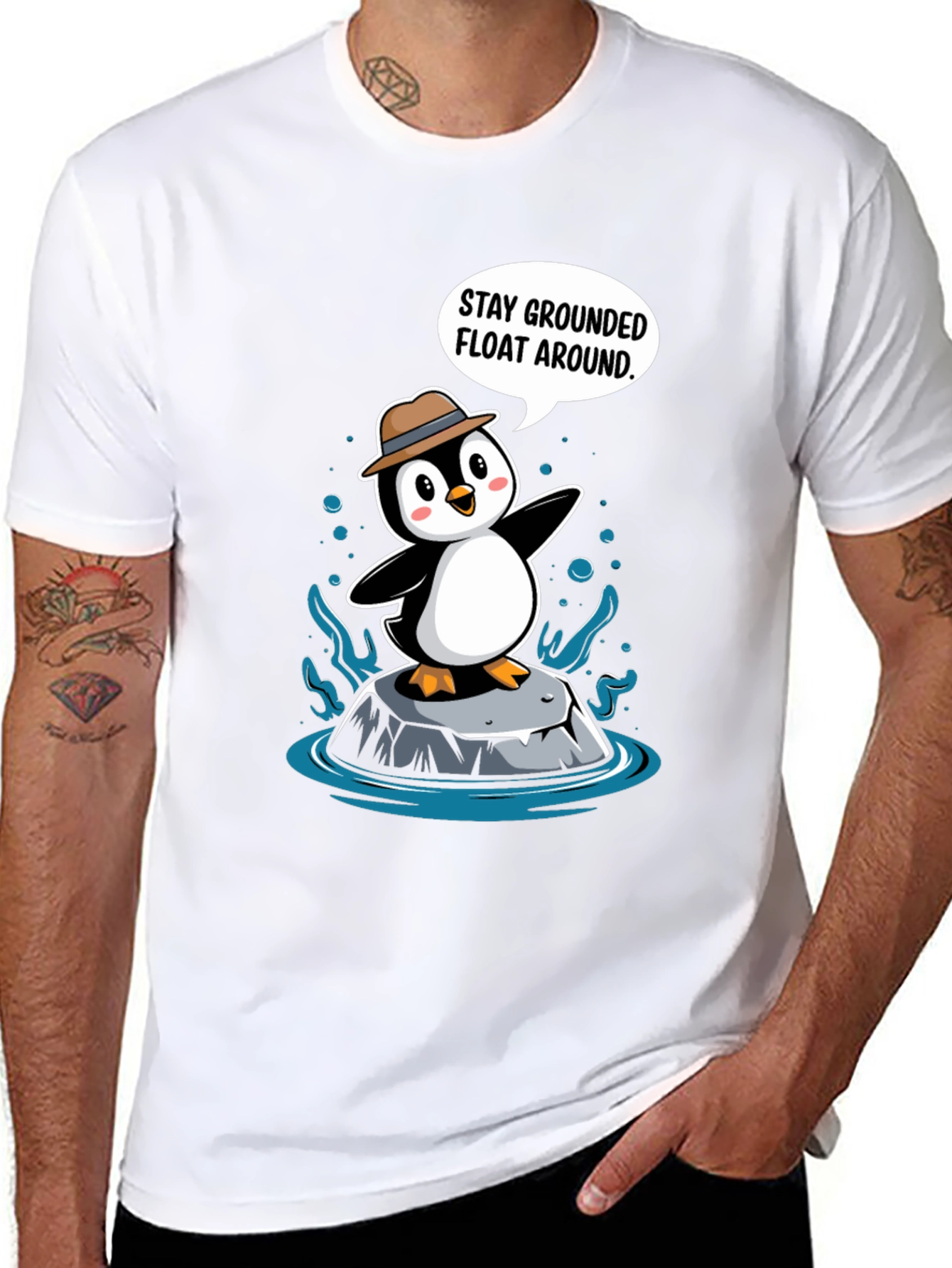 Stay Grounded Penguin T-Shirt - Funny Cartoon Tee