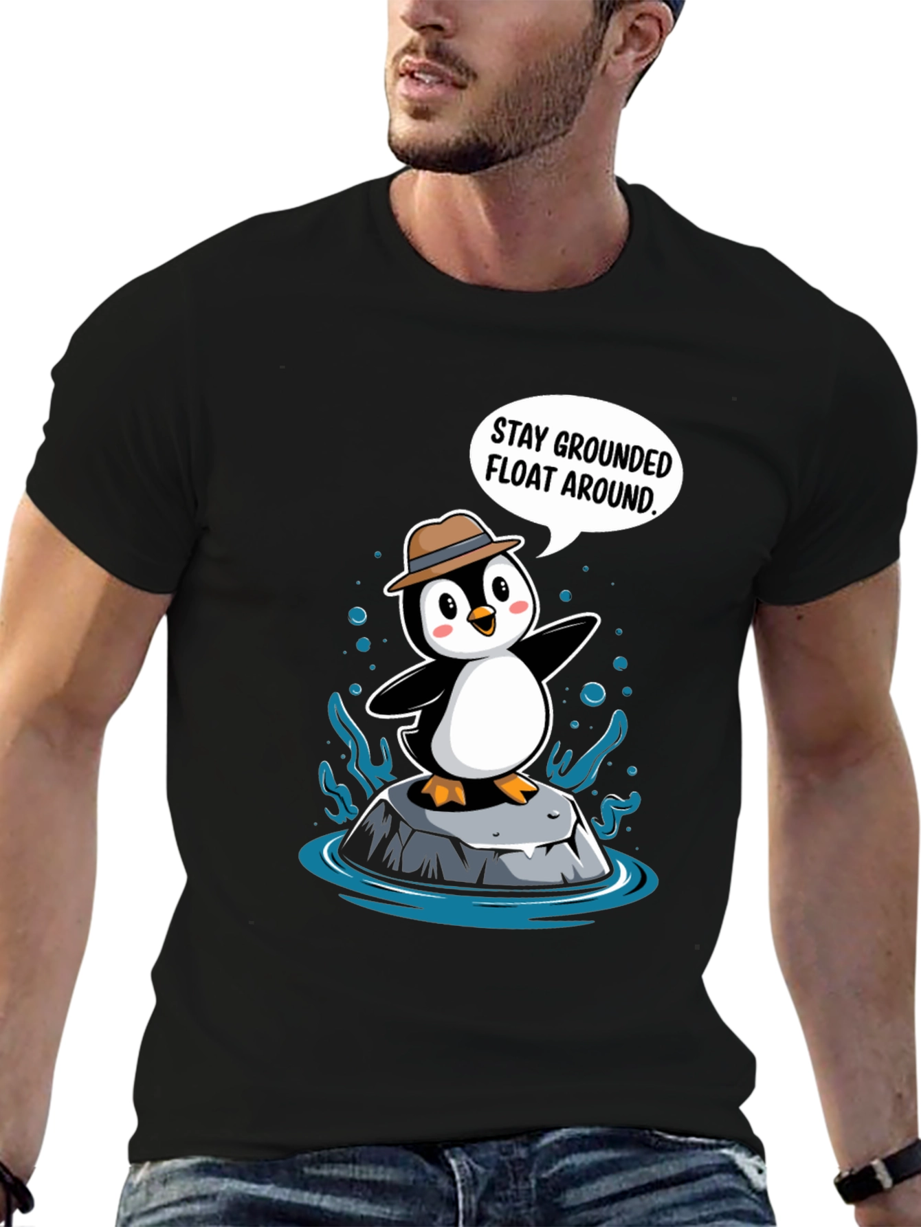 Stay Grounded Penguin T-Shirt - Funny Cartoon Tee