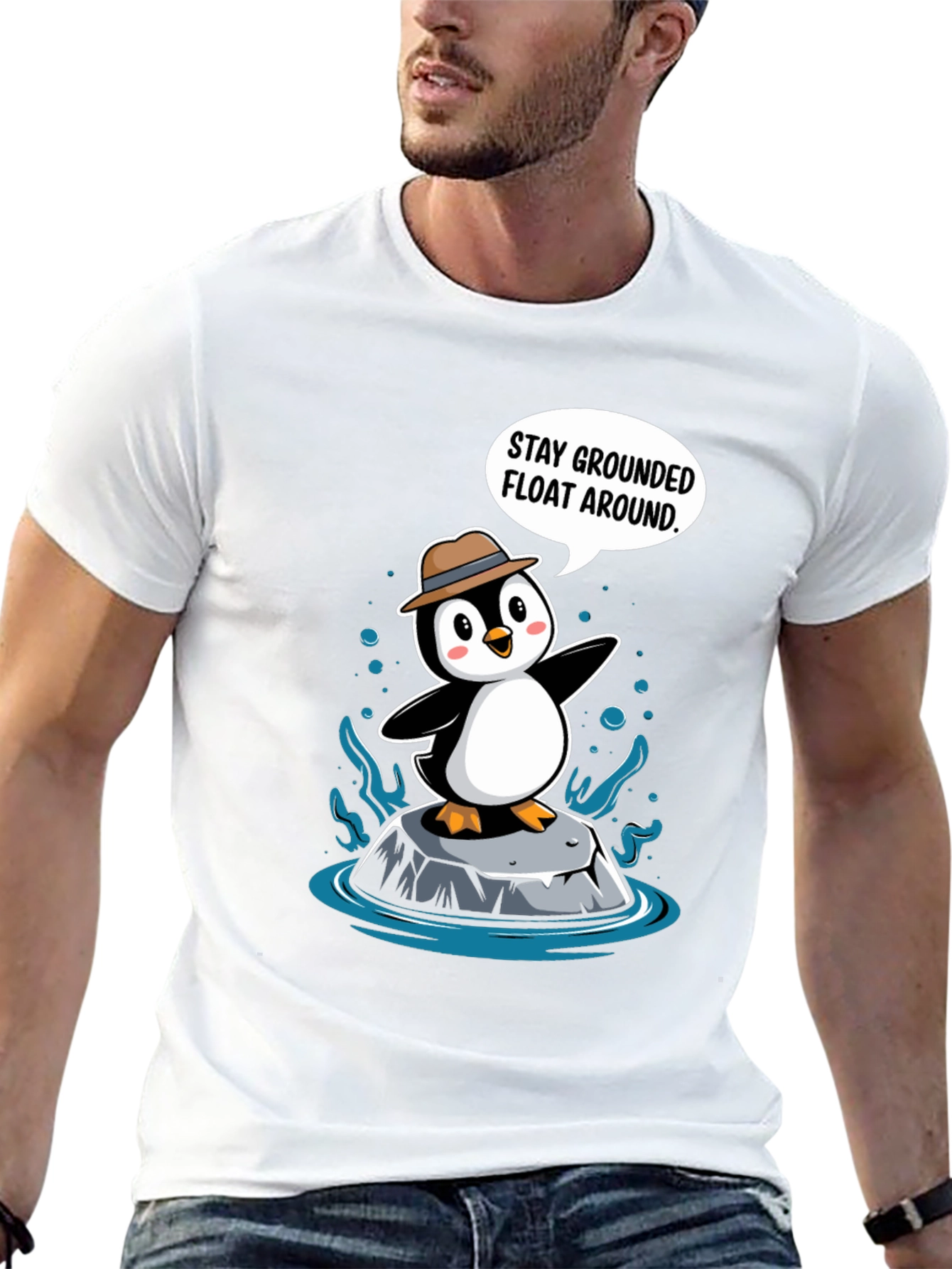 Stay Grounded Penguin T-Shirt - Funny Cartoon Tee