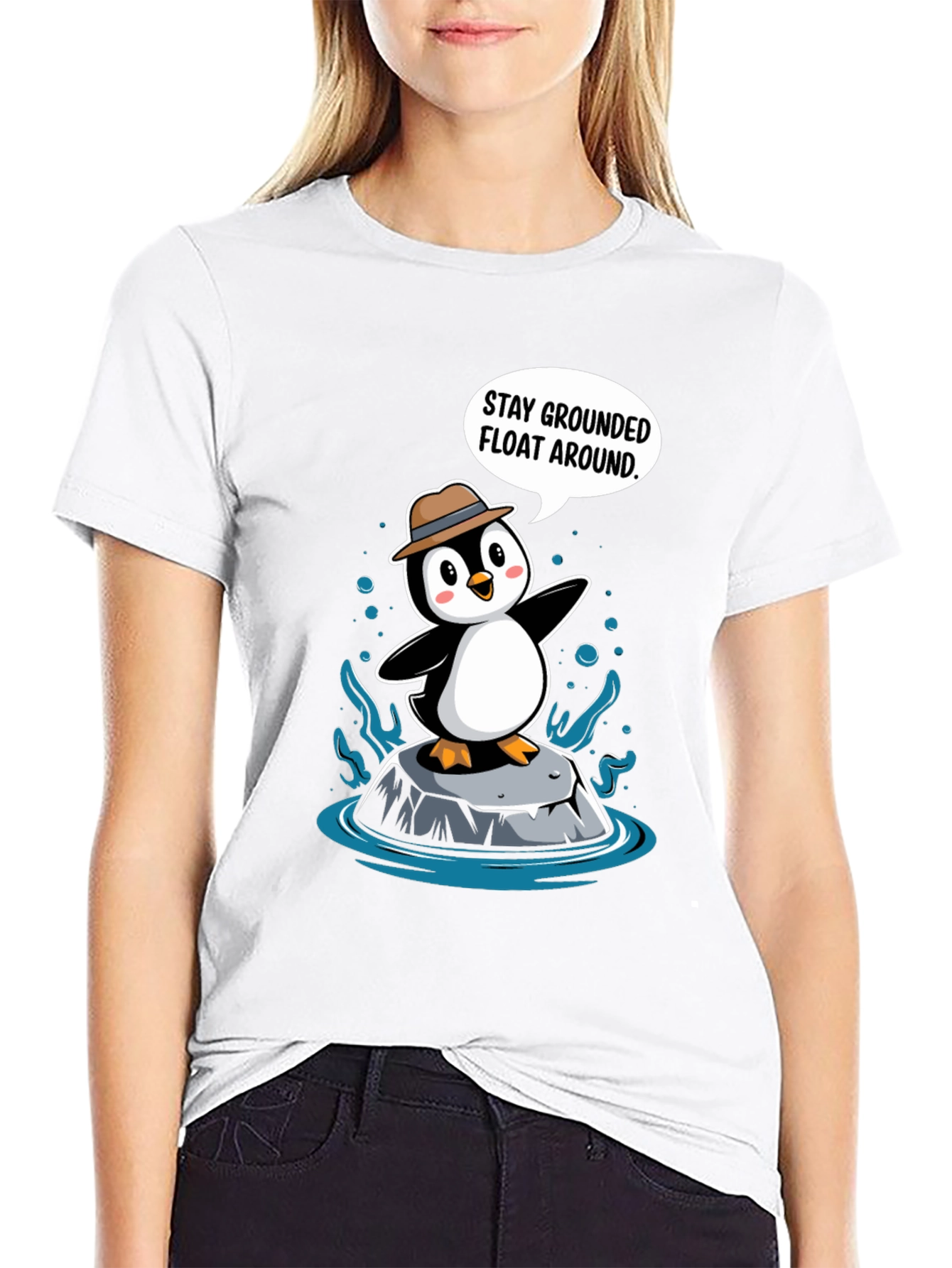 Stay Grounded Penguin T-Shirt - Funny Cartoon Tee