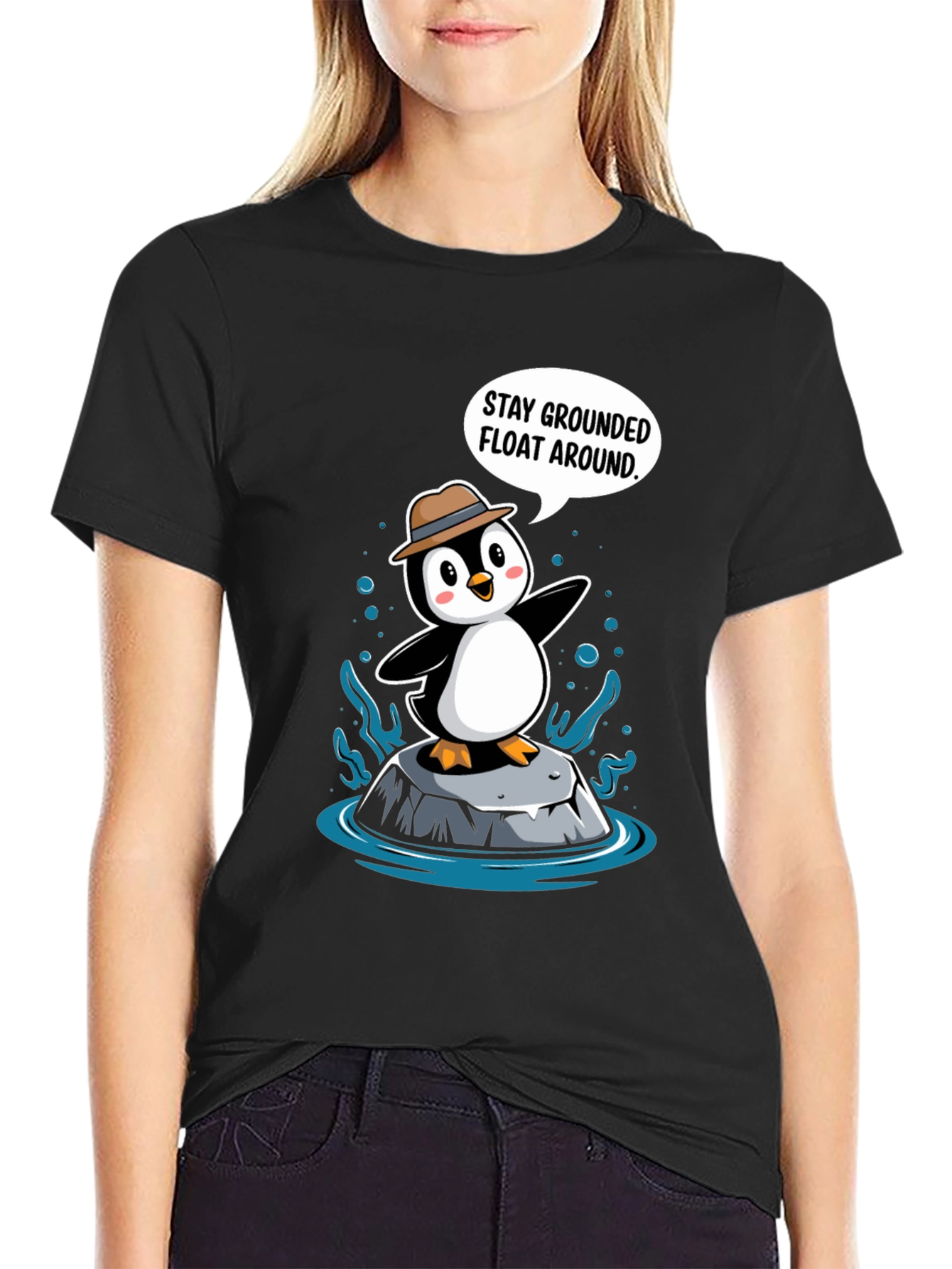 Stay Grounded Penguin T-Shirt - Funny Cartoon Tee