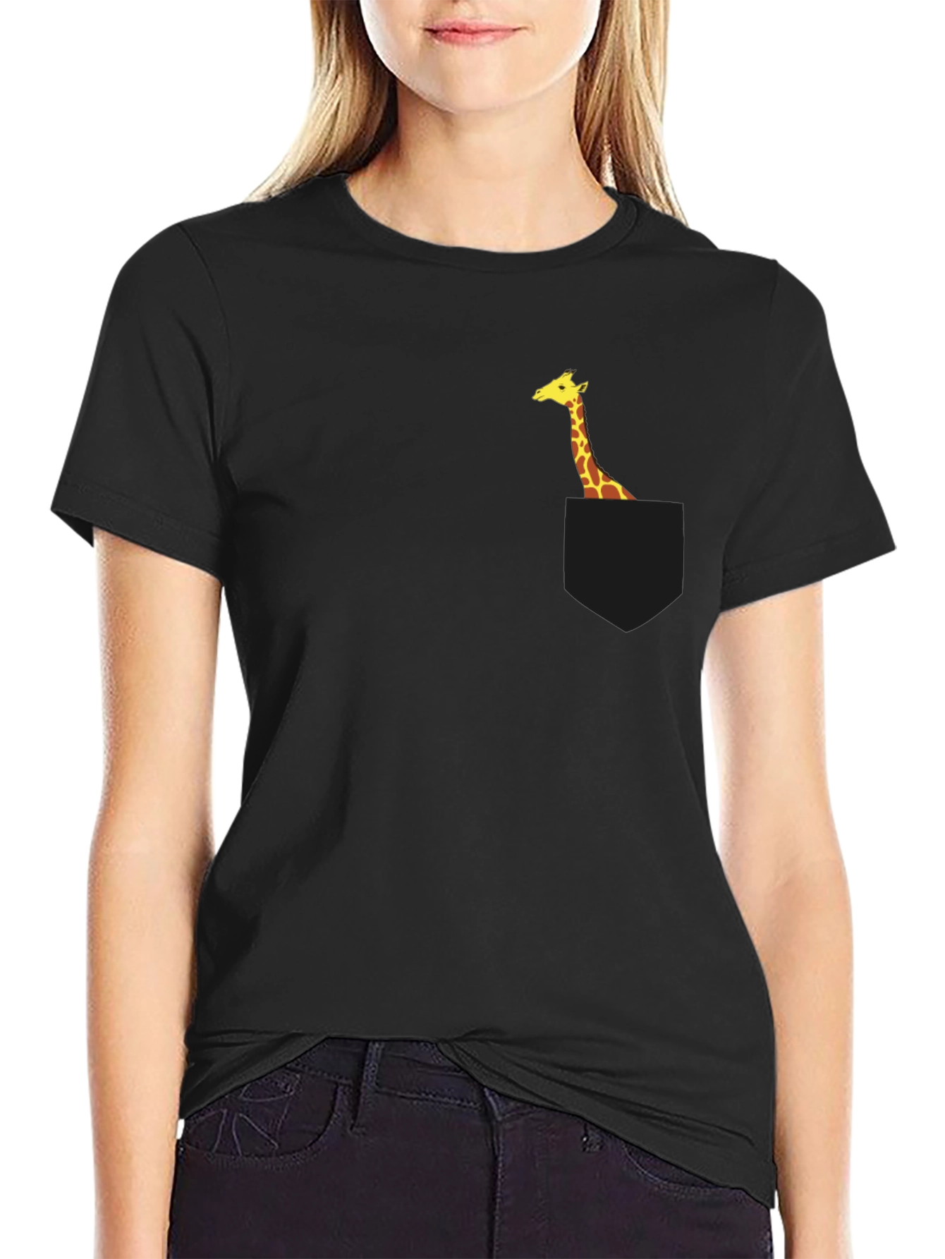 Giraffe Pocket Tee - Black Novelty T-Shirt