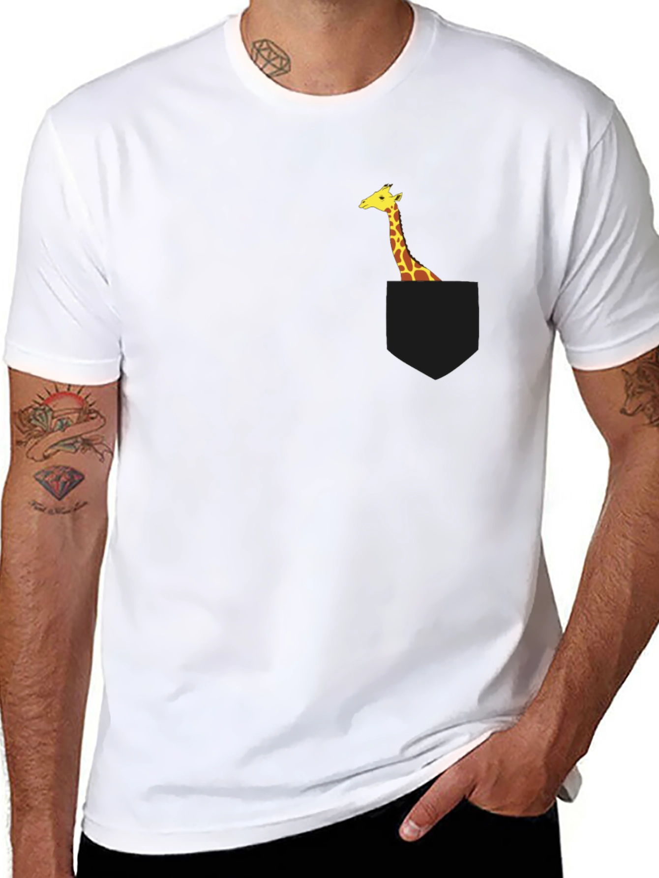 Giraffe Pocket Tee - Black Novelty T-Shirt