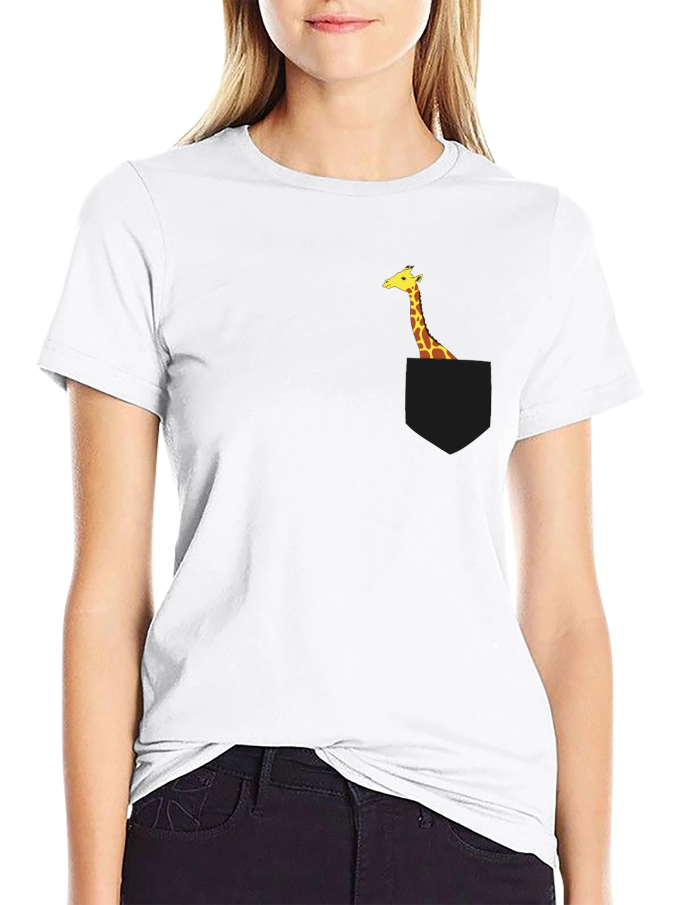 Giraffe Pocket Tee - Black Novelty T-Shirt