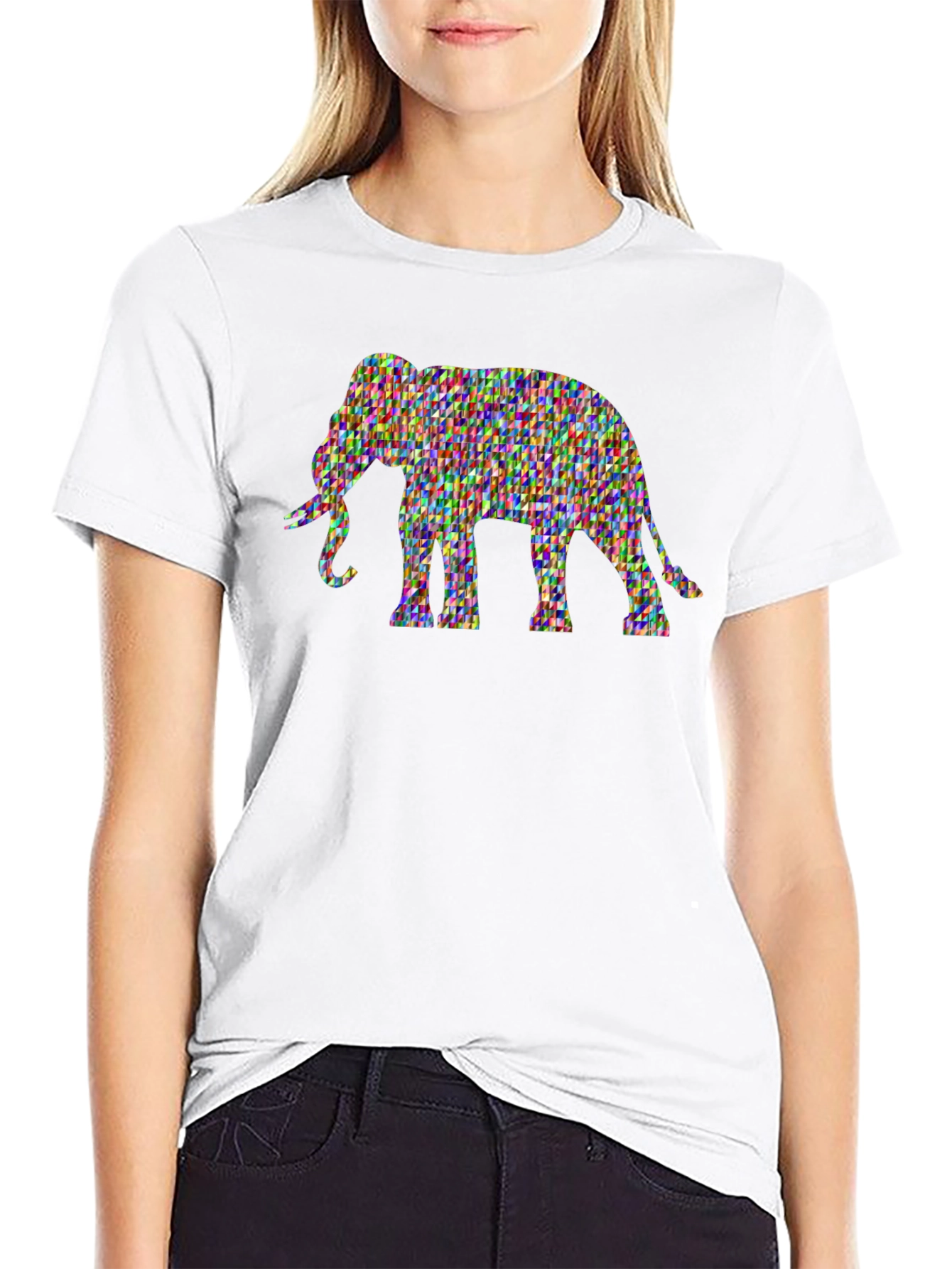 Elephant Mosaic Graphic Print Black Tee
