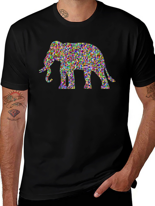 Elephant Mosaic Graphic Print Black Tee