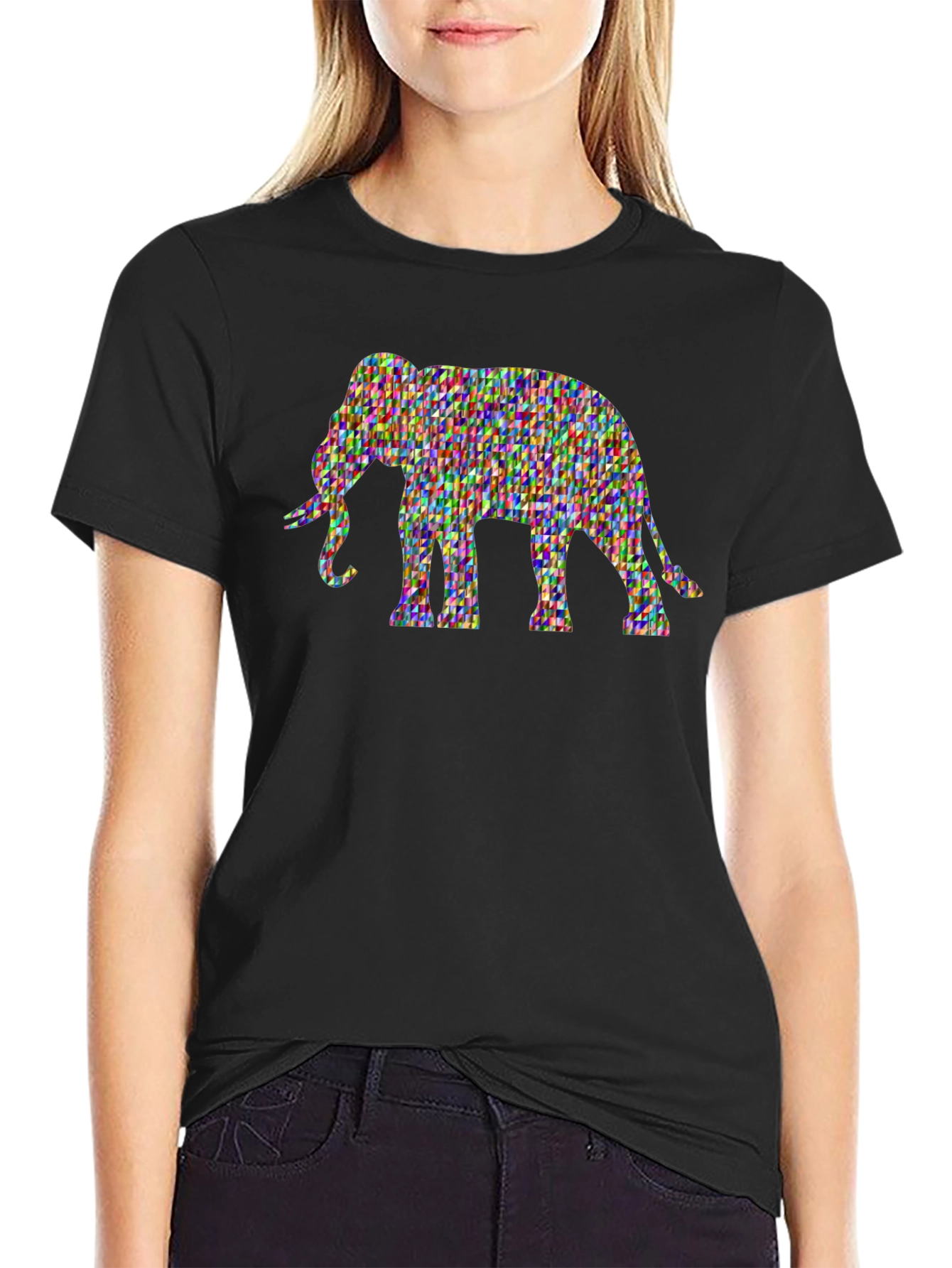 Elephant Mosaic Graphic Print Black Tee