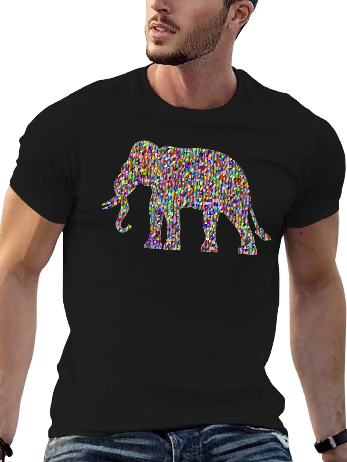 Elephant Mosaic Graphic Print Black Tee