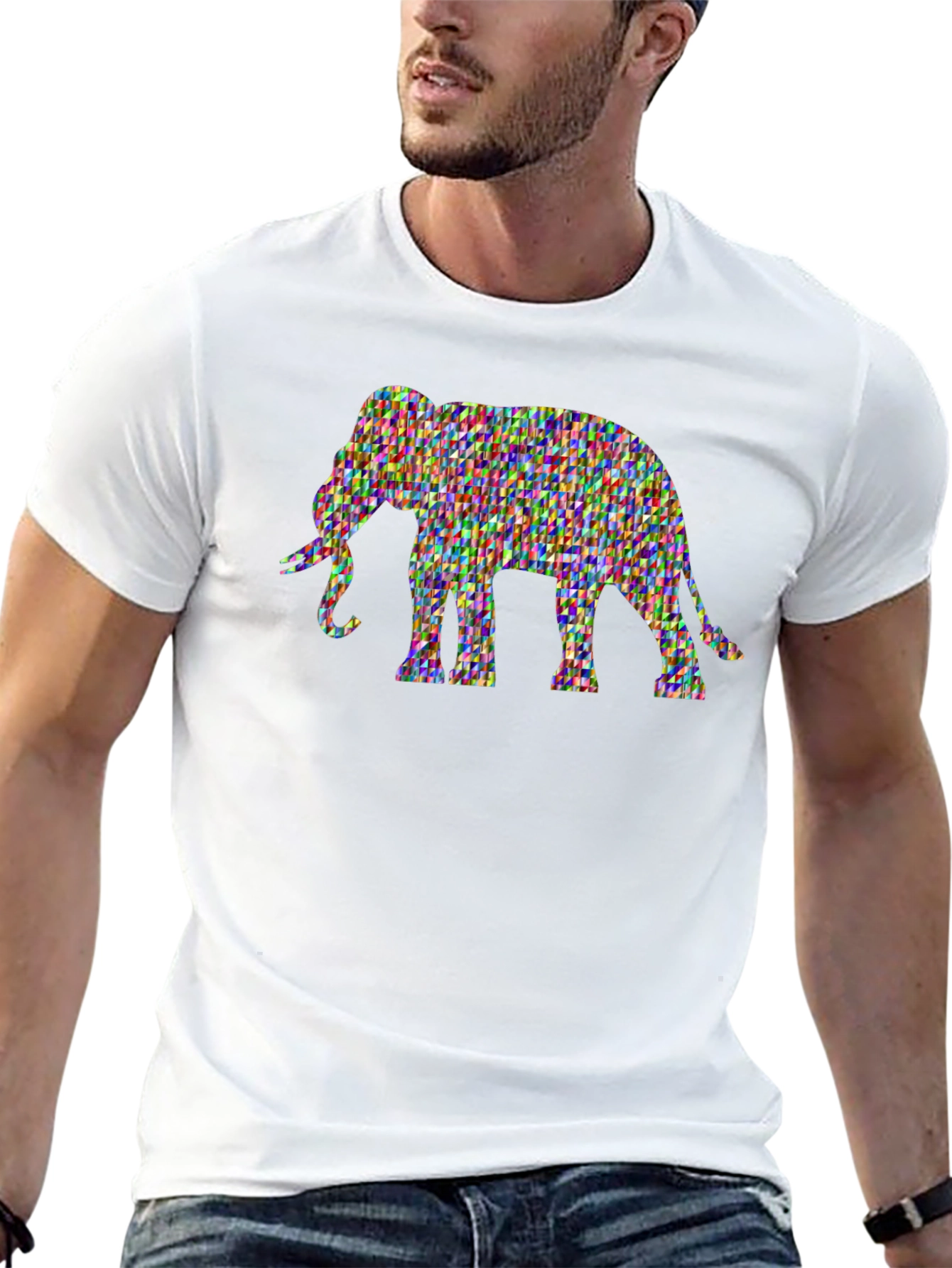 Elephant Mosaic Graphic Print Black Tee