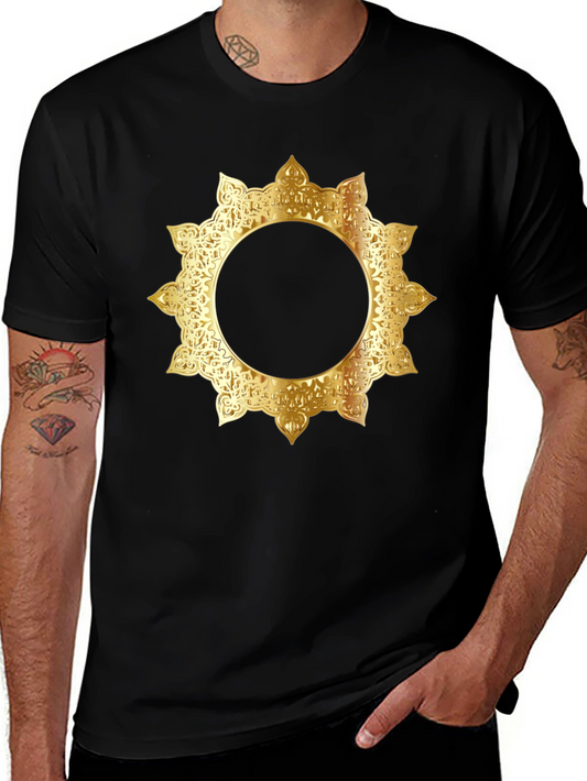 Stylish Black Tee with Gold Mandala Design