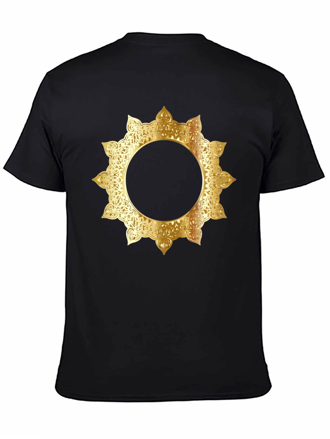 Stylish Black Tee with Gold Mandala Design