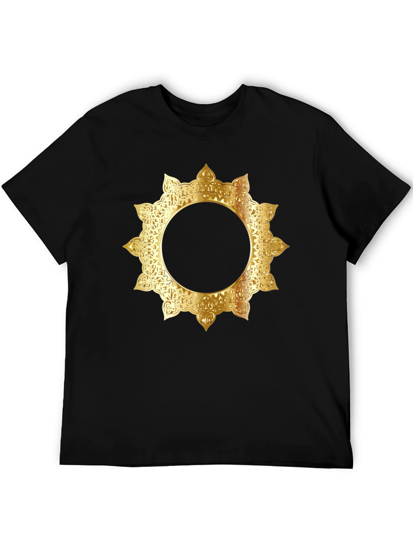 Stylish Black Tee with Gold Mandala Design