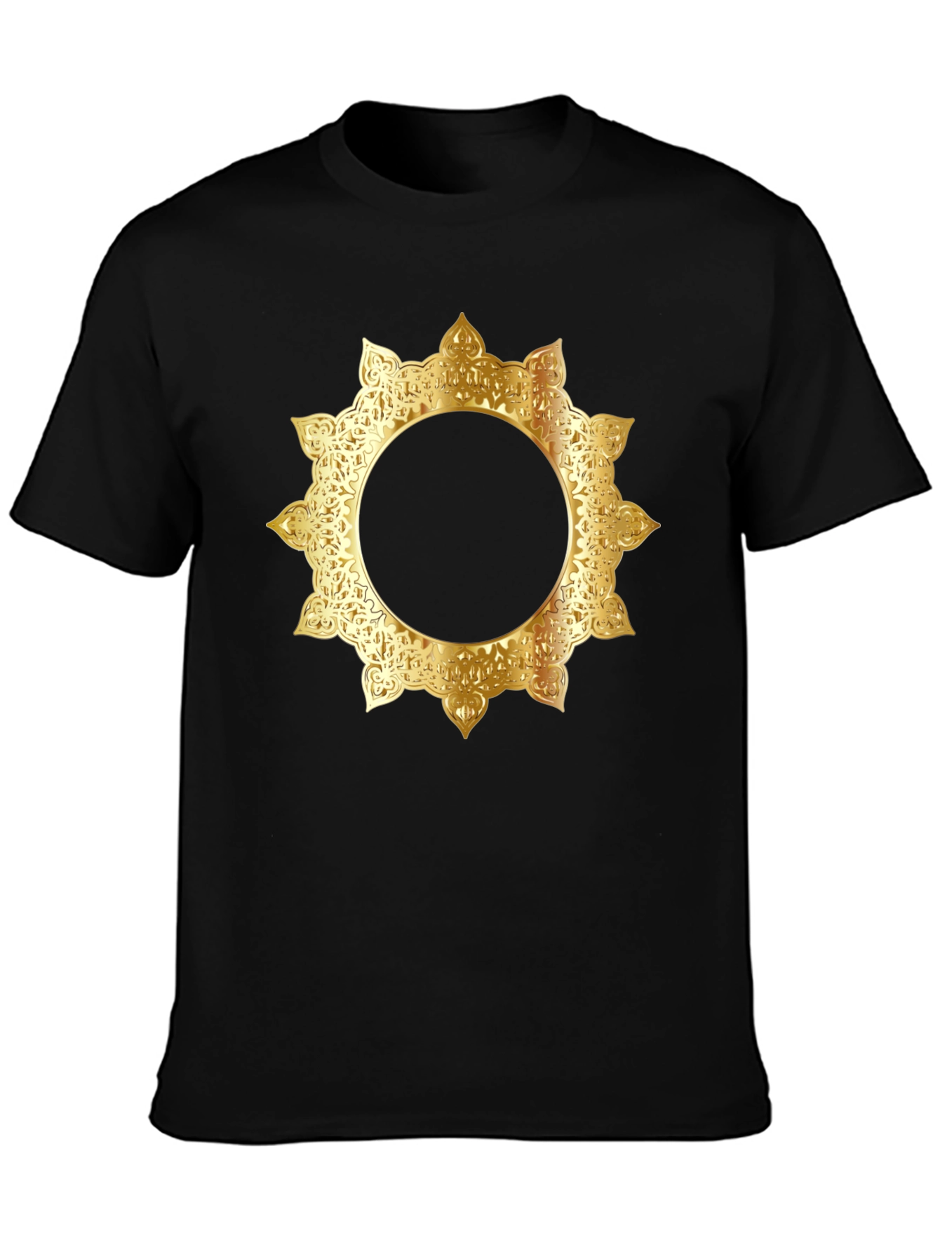 Stylish Black Tee with Gold Mandala Design