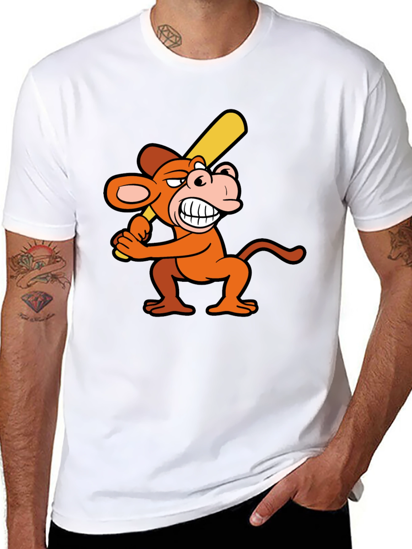 Funny Monkey Baseball Player Black T-Shirt
