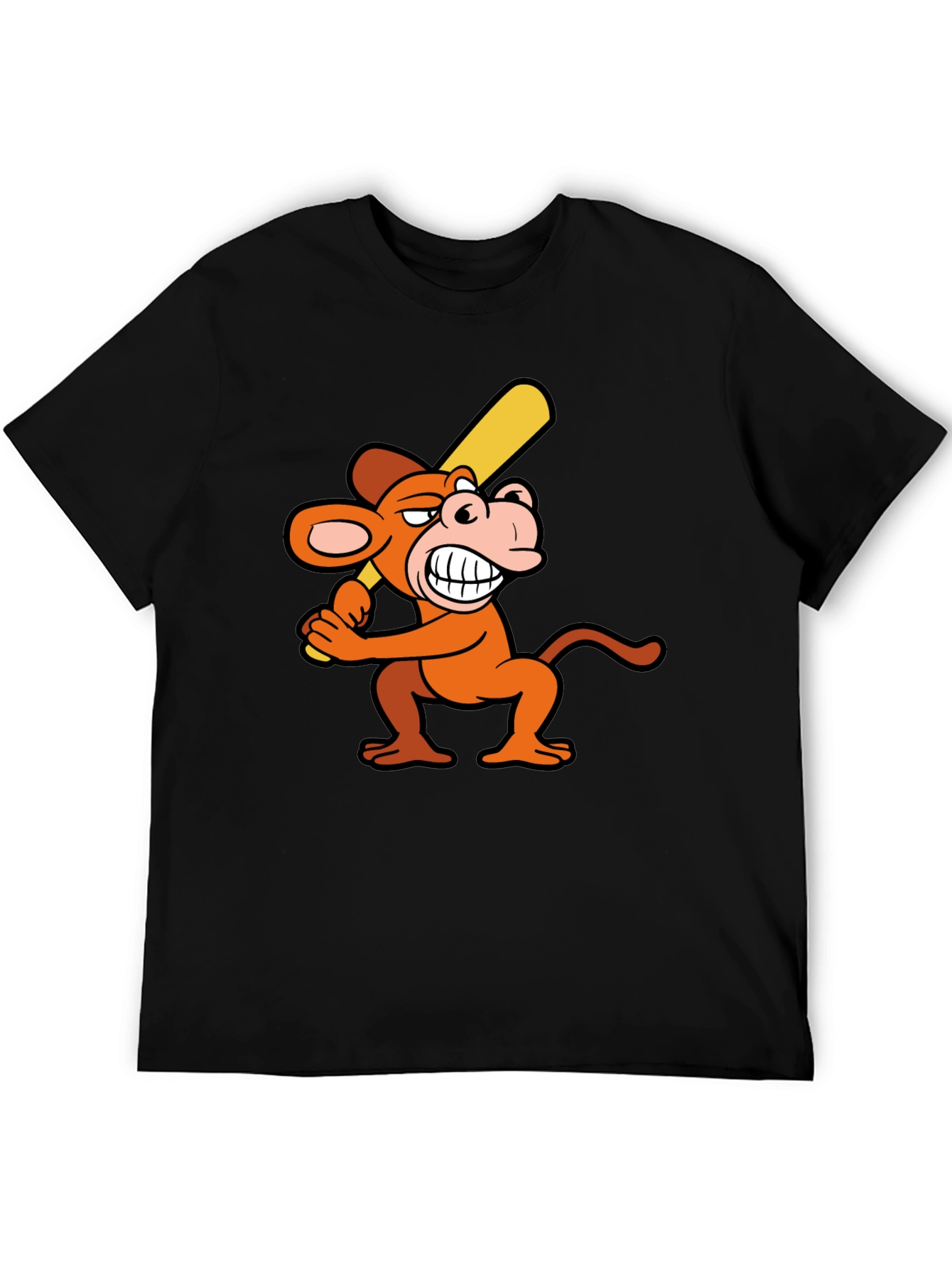 Funny Monkey Baseball Player Black T-Shirt