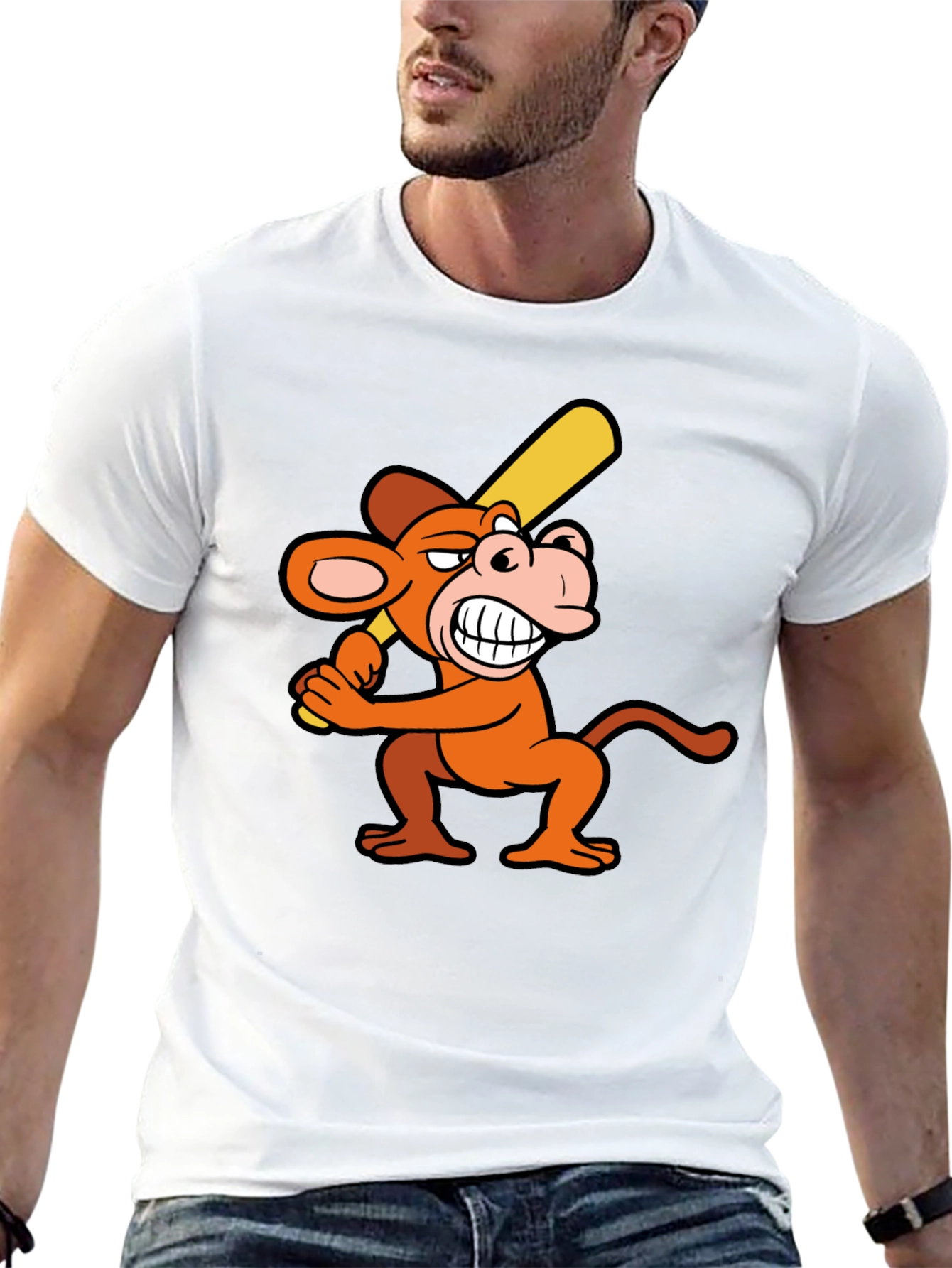 Funny Monkey Baseball Player Black T-Shirt