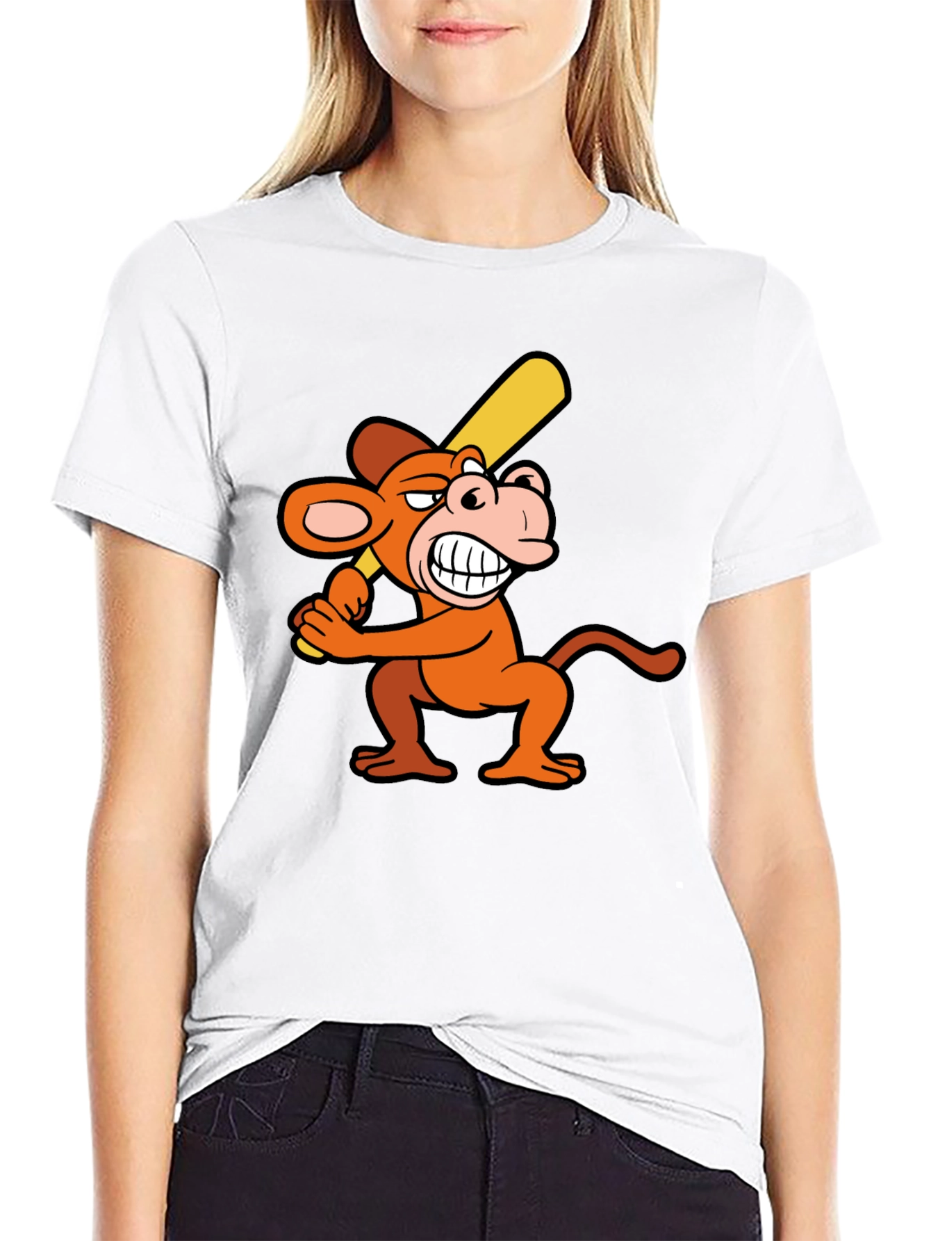 Funny Monkey Baseball Player Black T-Shirt