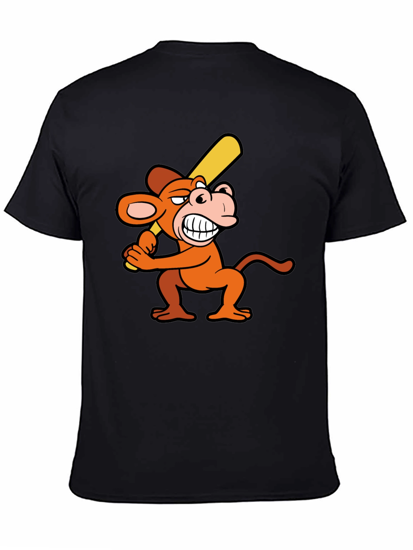 Funny Monkey Baseball Player Black T-Shirt